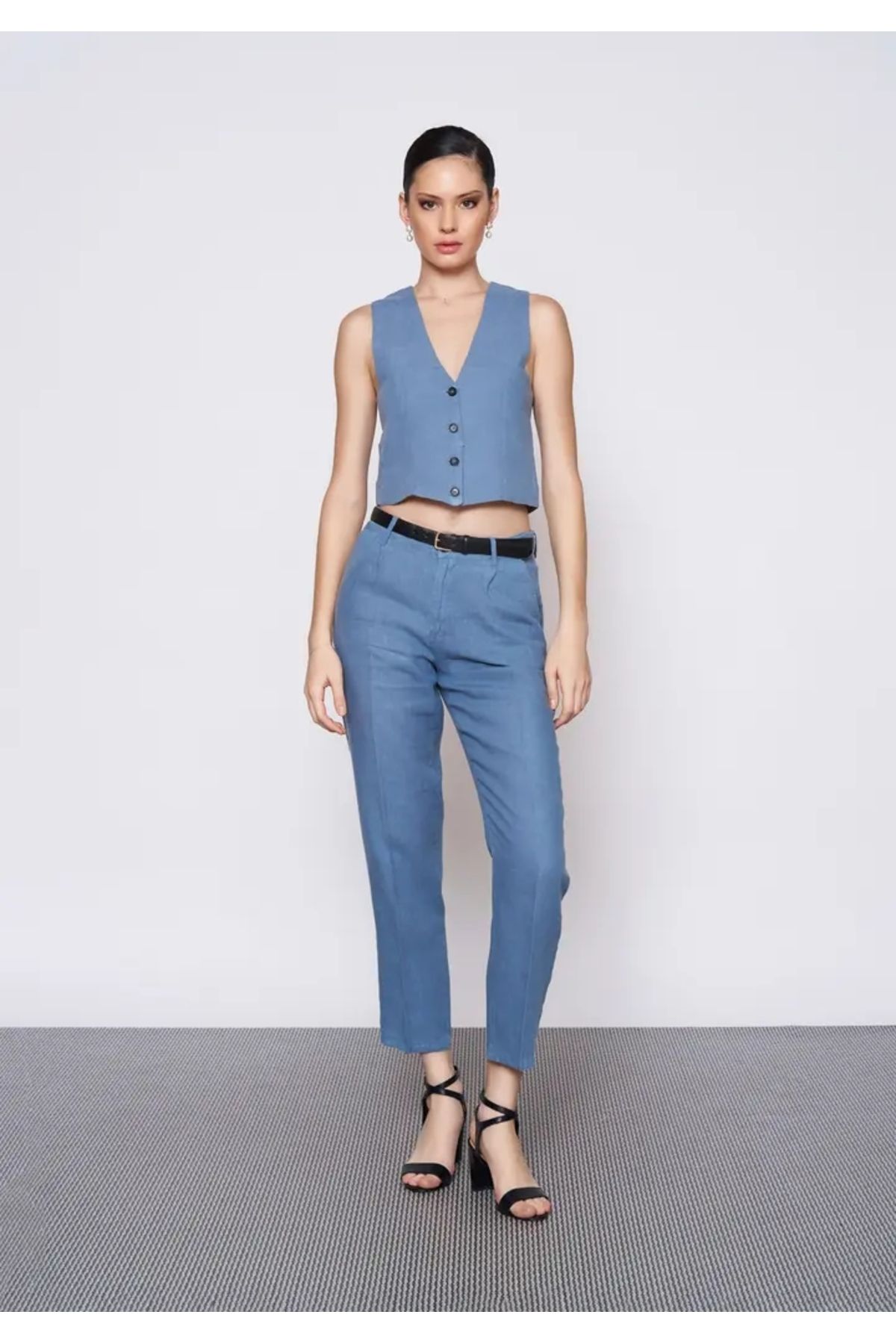 EUROFASHION Mavi Keten Yelek