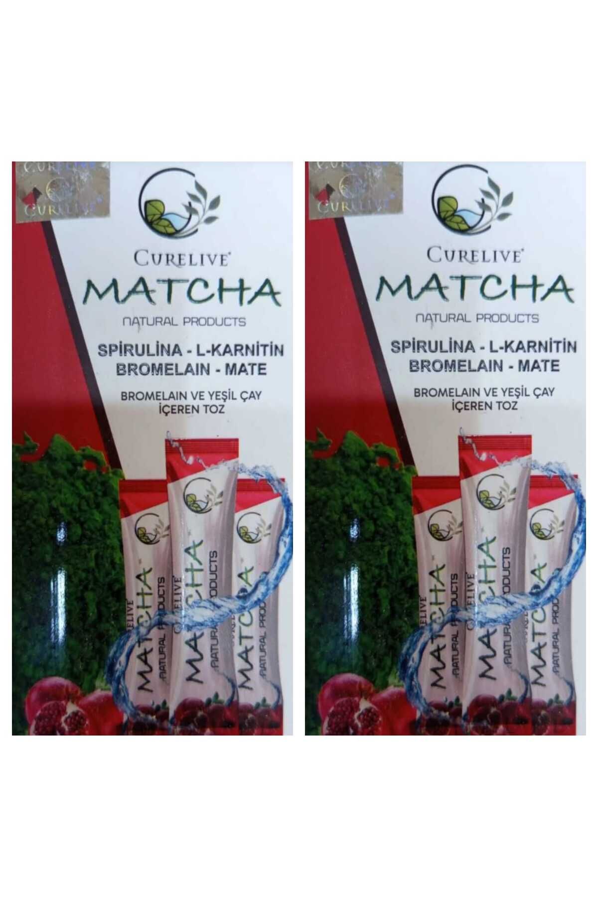 CURELIVE Matcha Spirulina L-Karnitin Bromelain Mate 2Li Ürün (40Adet)