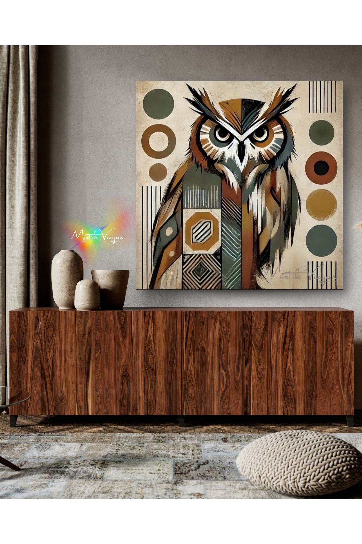 Mystic Art Geometrik Baykuş Kanvas Tablo