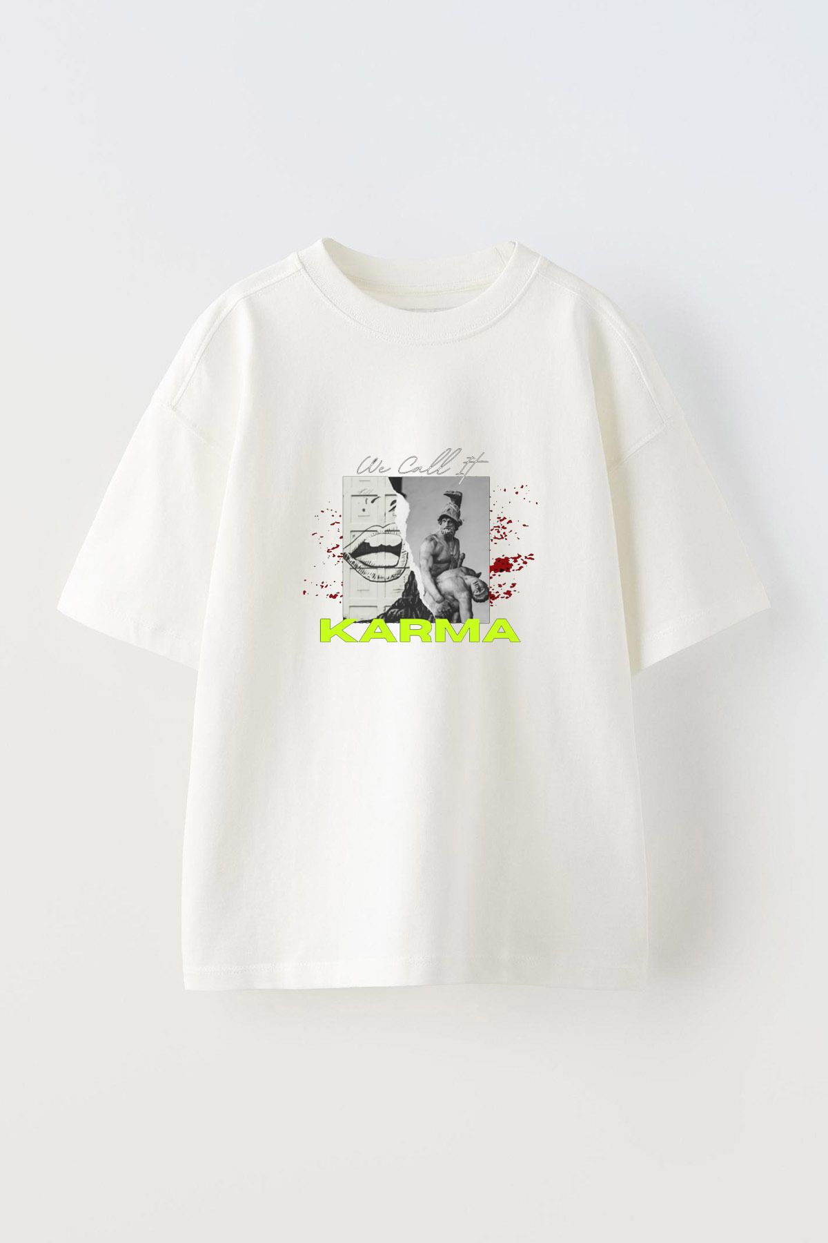 Anetos Kentsel Sanat Karma Ön Baskılı Pamuk Beyaz Oversize T shirt