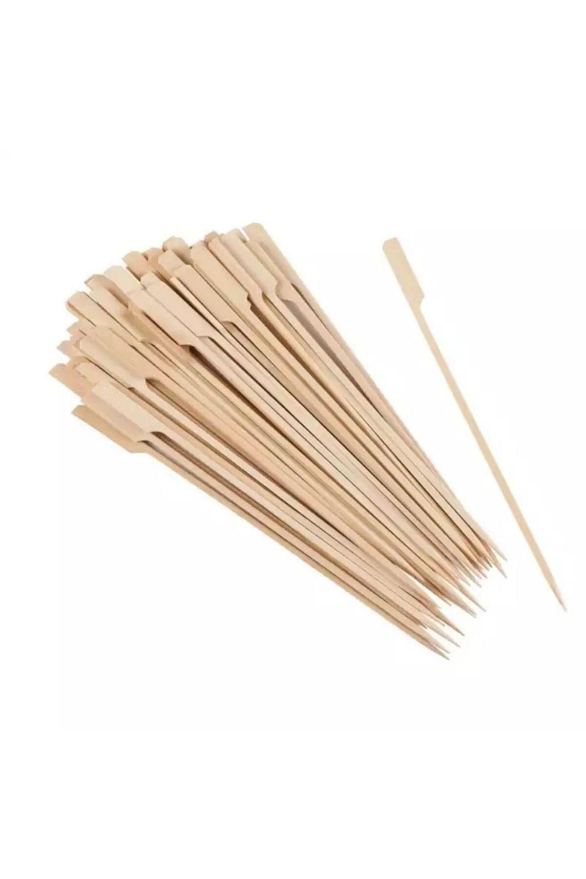 EFE PASTACILIK Yassı Bambu Çöp Şiş 9 cm – Ahşap Sunum Çubuğu 50 'Li