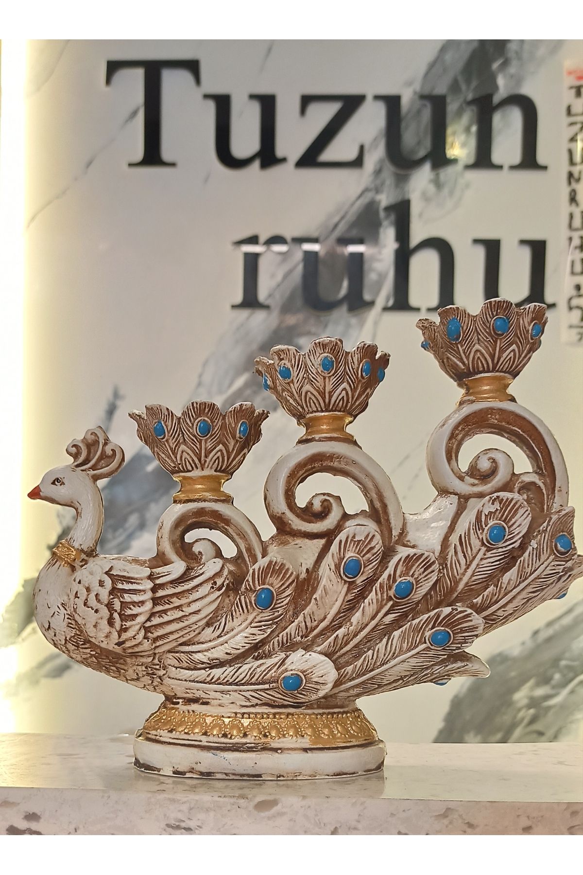 Tuzun Ruhu TAVUSKUŞU ŞEKLİNDE 3'LÜ MUMLUK DEKORATİF BİBLO