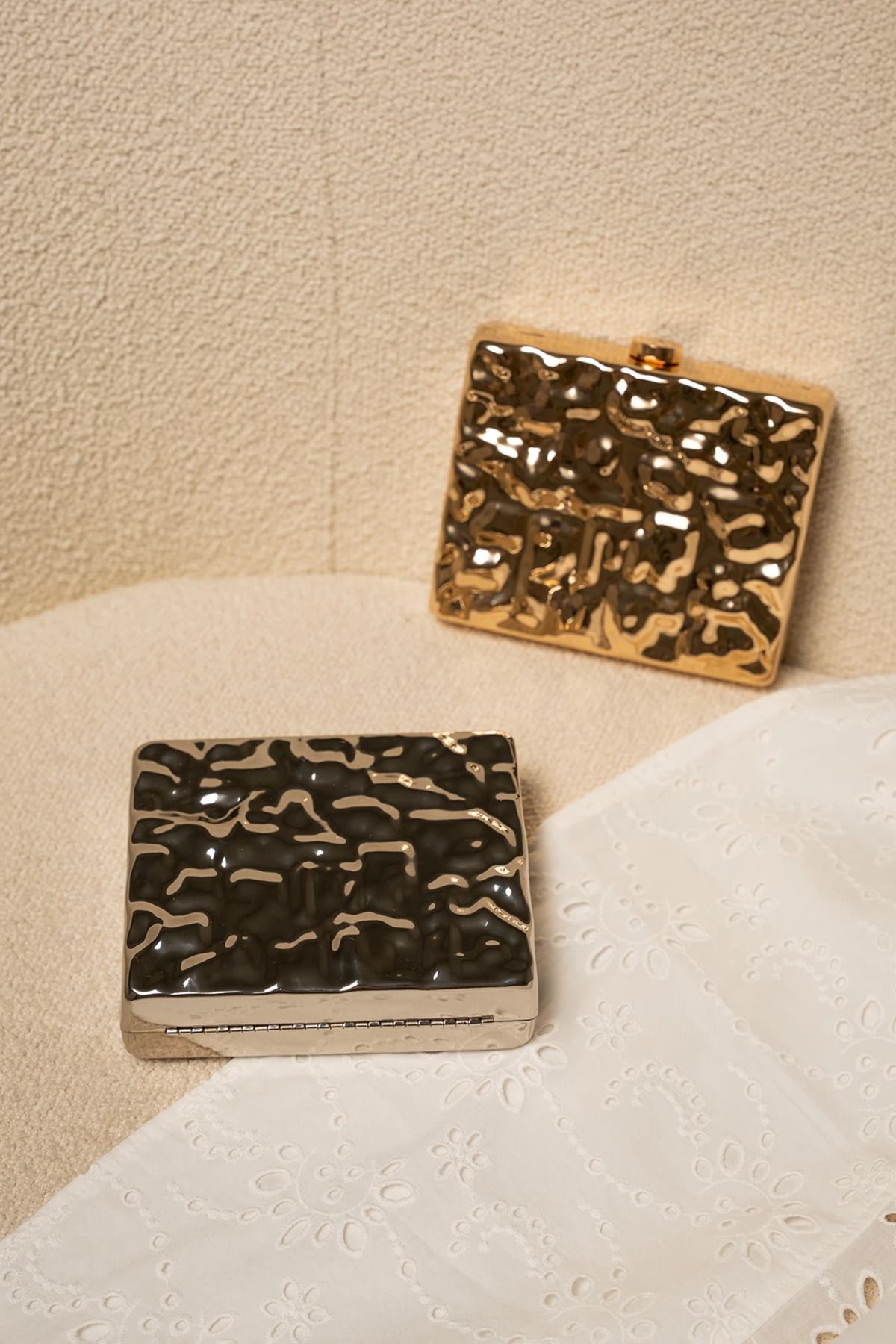LAMİNTA Fiel Metalik Görünümlü Clutch Çanta Silver