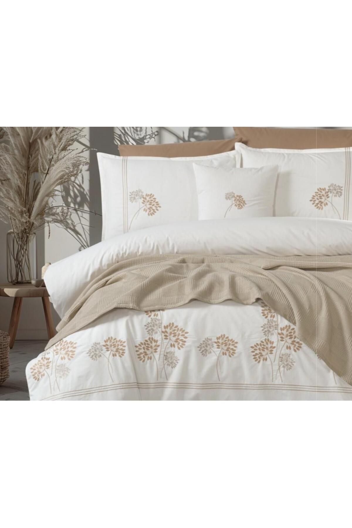 ROYAM Viola Home 8 Parça %100 Pamuk Poplin Çift Kişilik Pikeli Nevresim Takımı