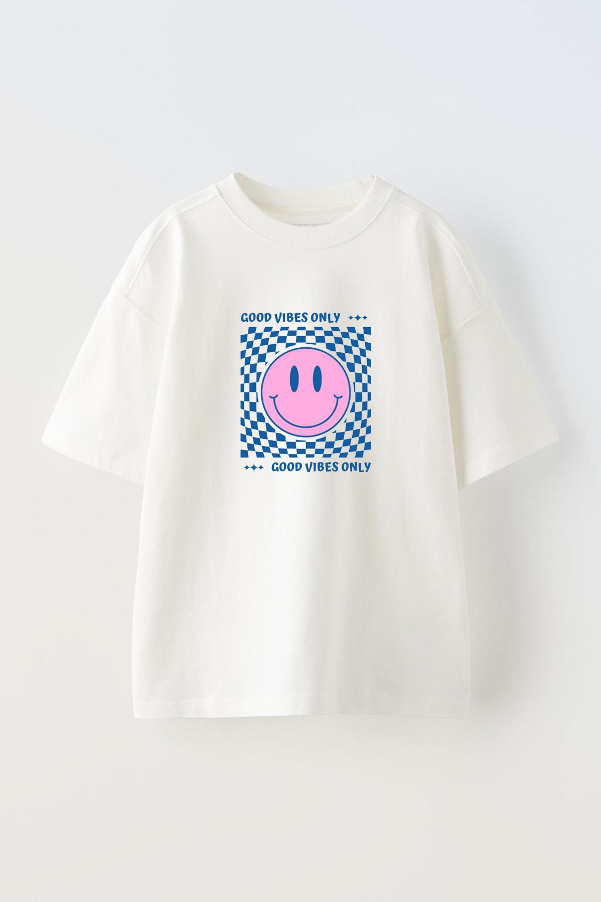 Anetos Good Vıbes Only Ön Baskılı Pamuk Beyaz Oversize T shirt