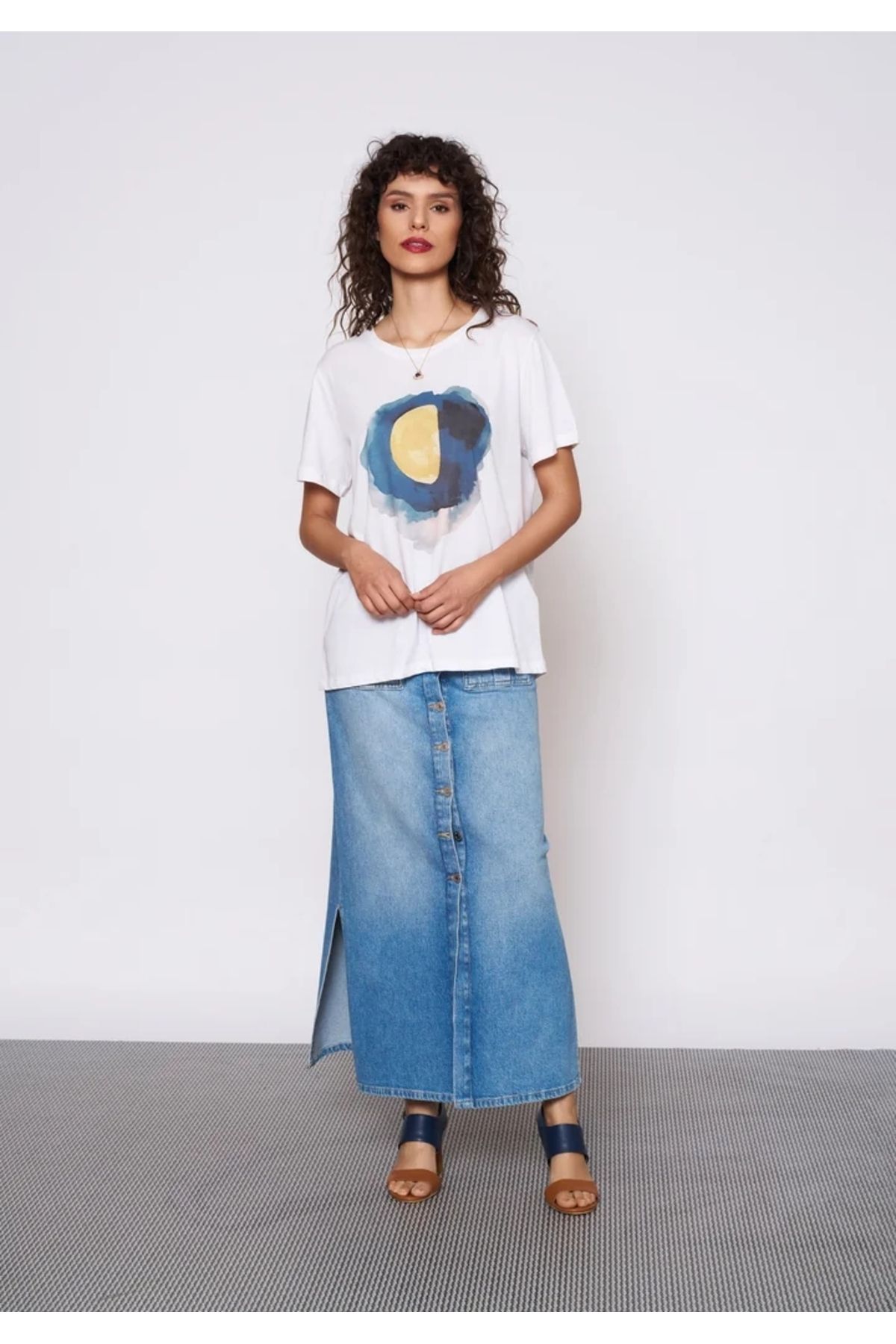 EUROFASHION Baskılı Beyaz T-Shirt