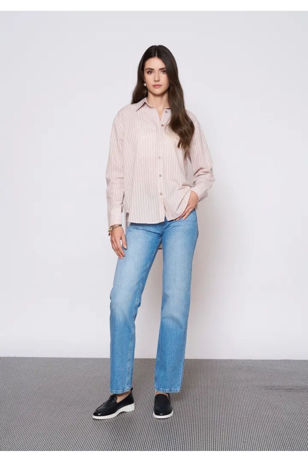 EUROFASHION Bej Çizgili Gömlek