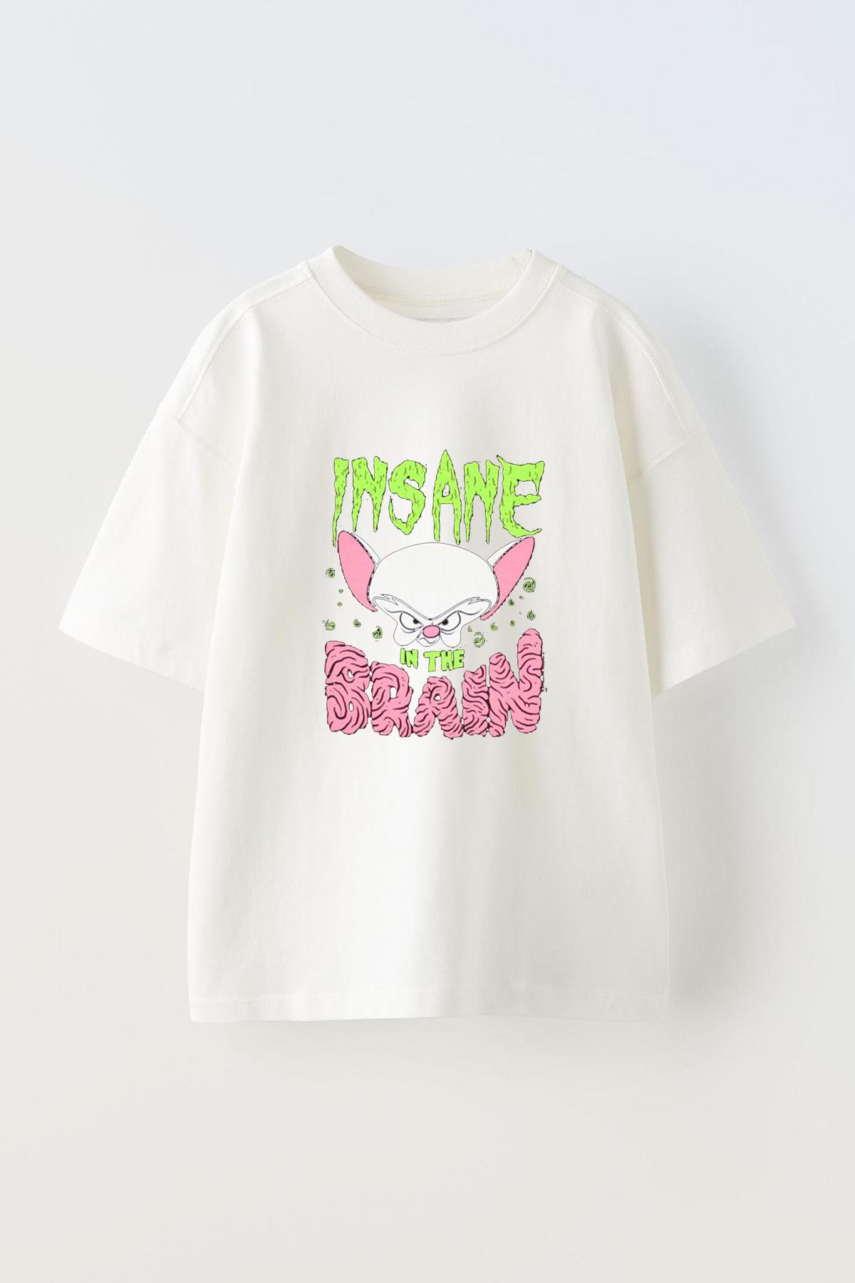 Anetos Insane In The Braın Ön Baskılı Pamuk Beyaz Oversize T shirt