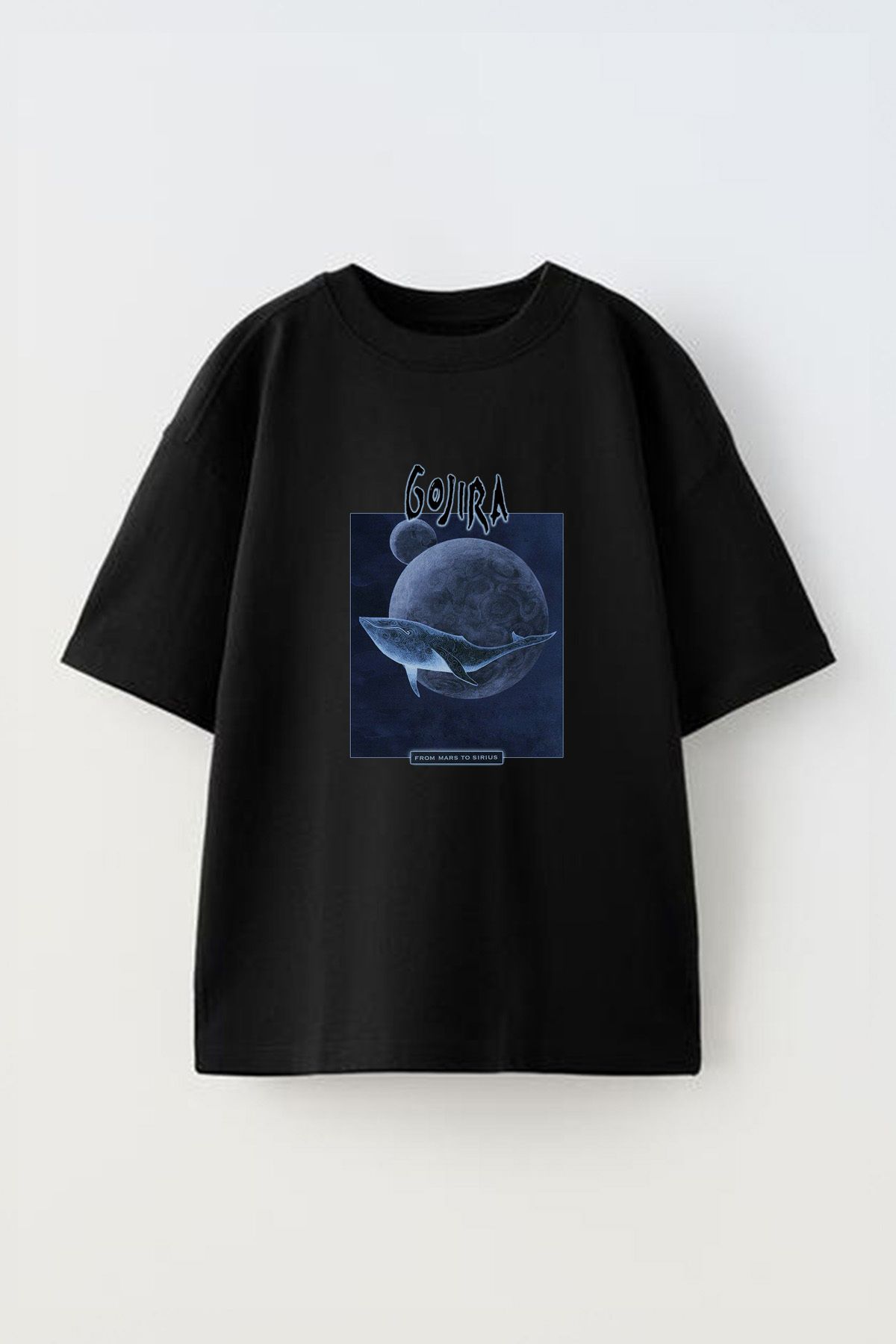 Anetos Gojira From Mars Ön Baskılı Pamuk Siyah Oversize T shirt