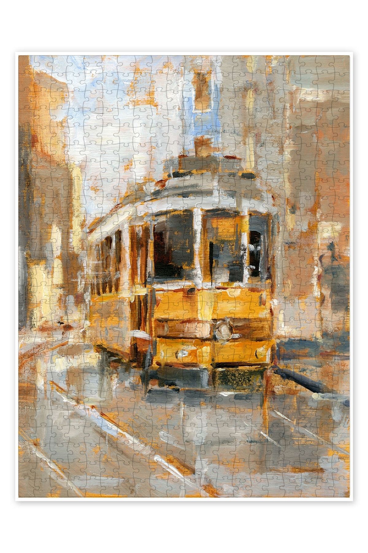 Jeronkarji Lizbon'da Sarı Tramvay 500 Parça Puzzle Yapboz Şehir Manzara Temalı Hobilik