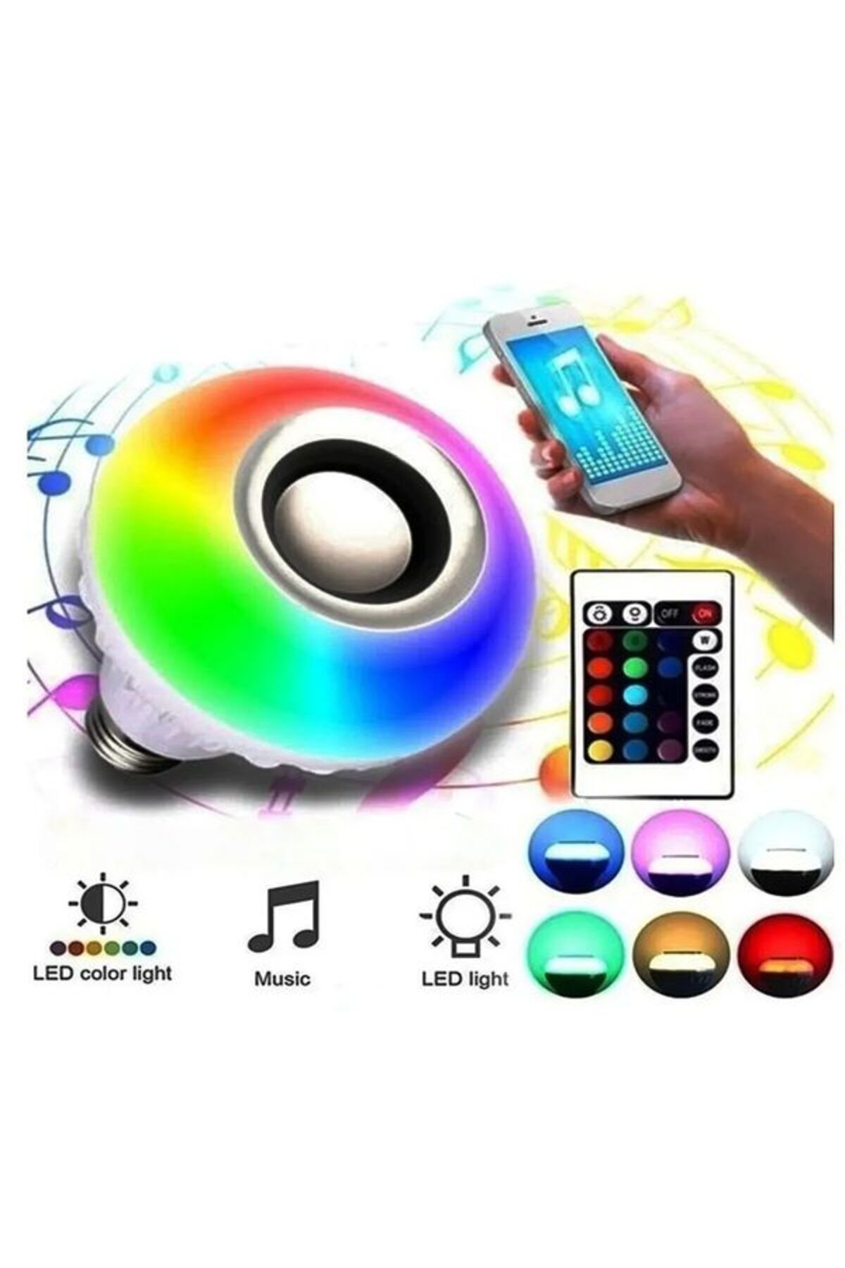 Juston Bluetooth Hoparlörlü, RGB LED Işıklı Lamba, Uzaktan Kumandalı Müzik Çalar Ampul, Renkli Aydınlatma