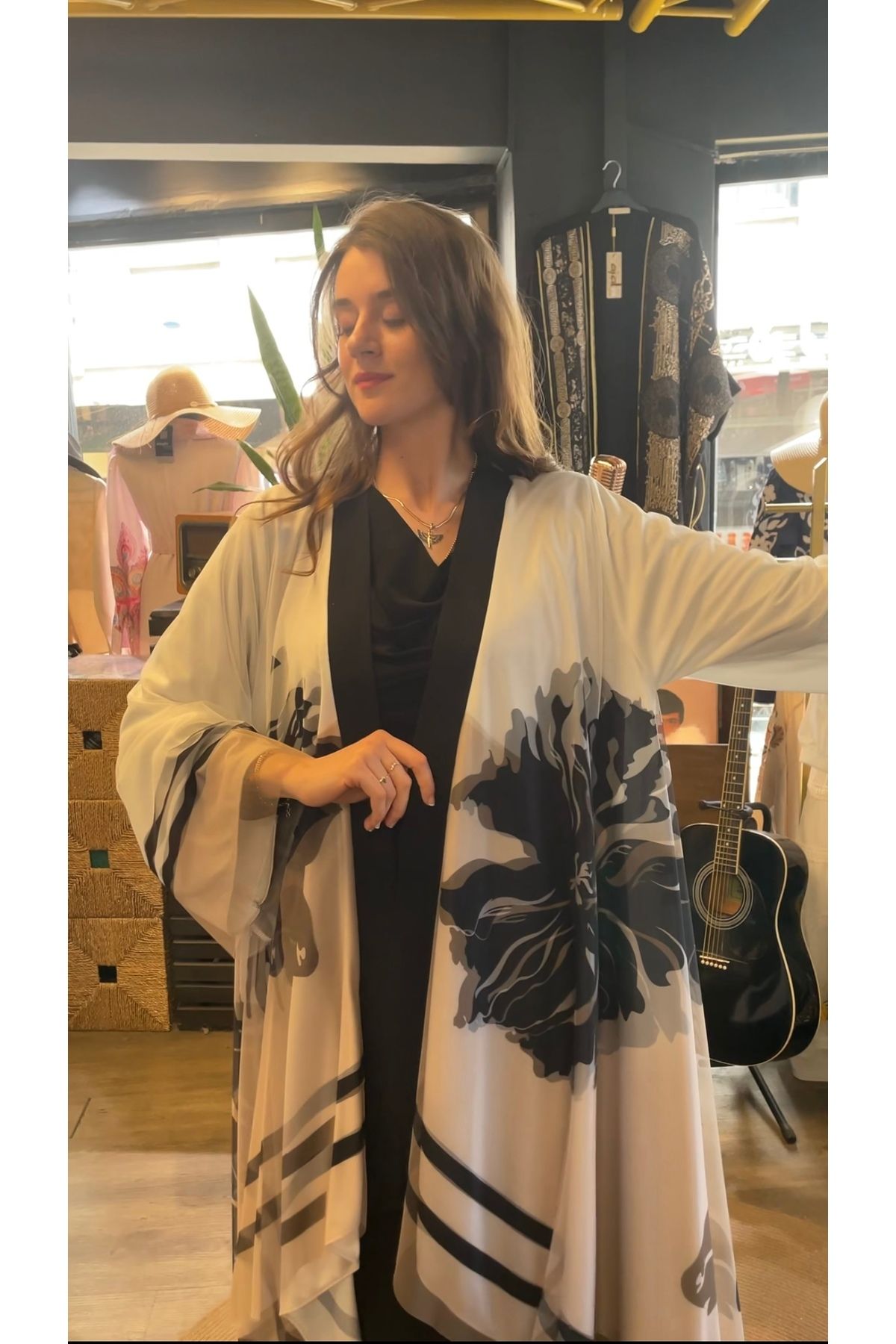 AJAL Desenli Abaya Kimono
