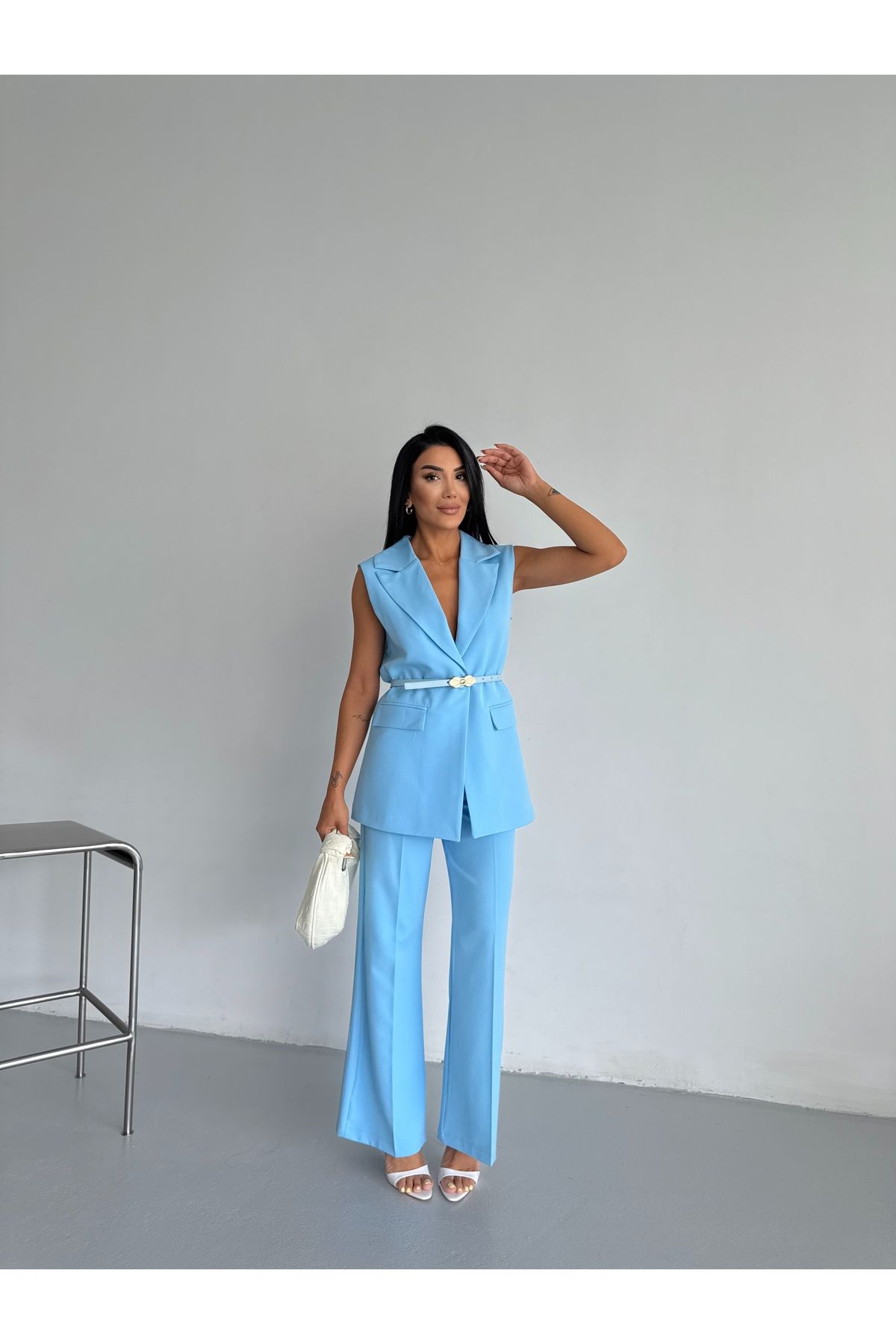 CLB COLLECTION Kadın Yelek Bol Paça Pantolon Takım