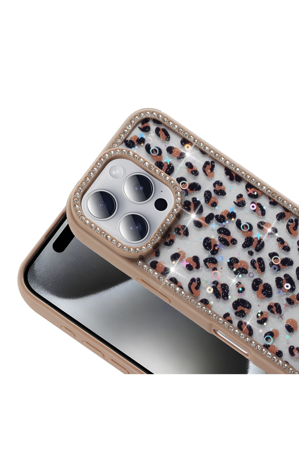 Zipax Apple iPhone 14 Pro Kılıf Taşlı ve Simli Tasarım Zr-Azra