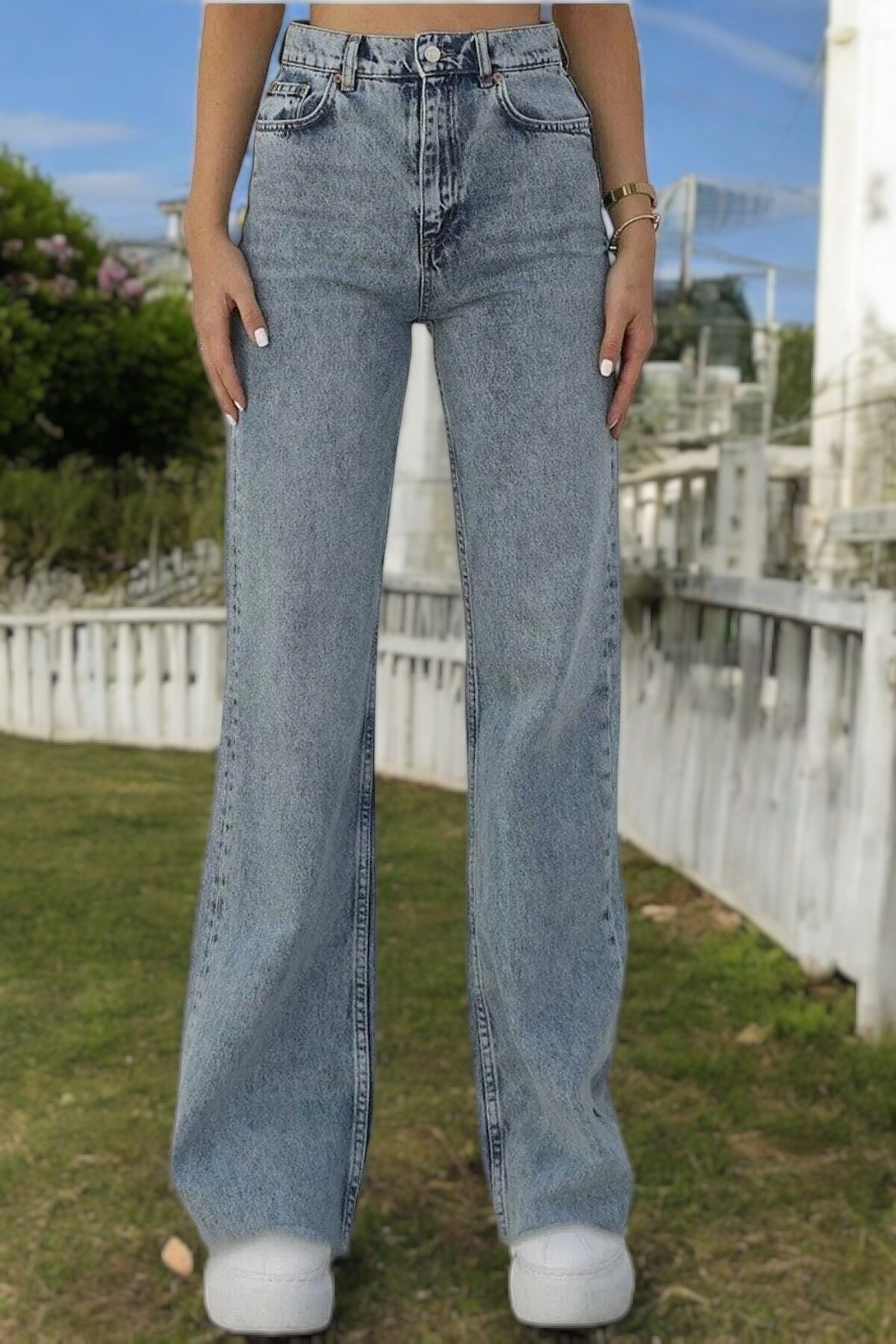 Livik Harmony Kadın Likralı Esnek Özel Bol Paça Kot Pantolon,Palazzo Model Bol Kesim Geniş Paça