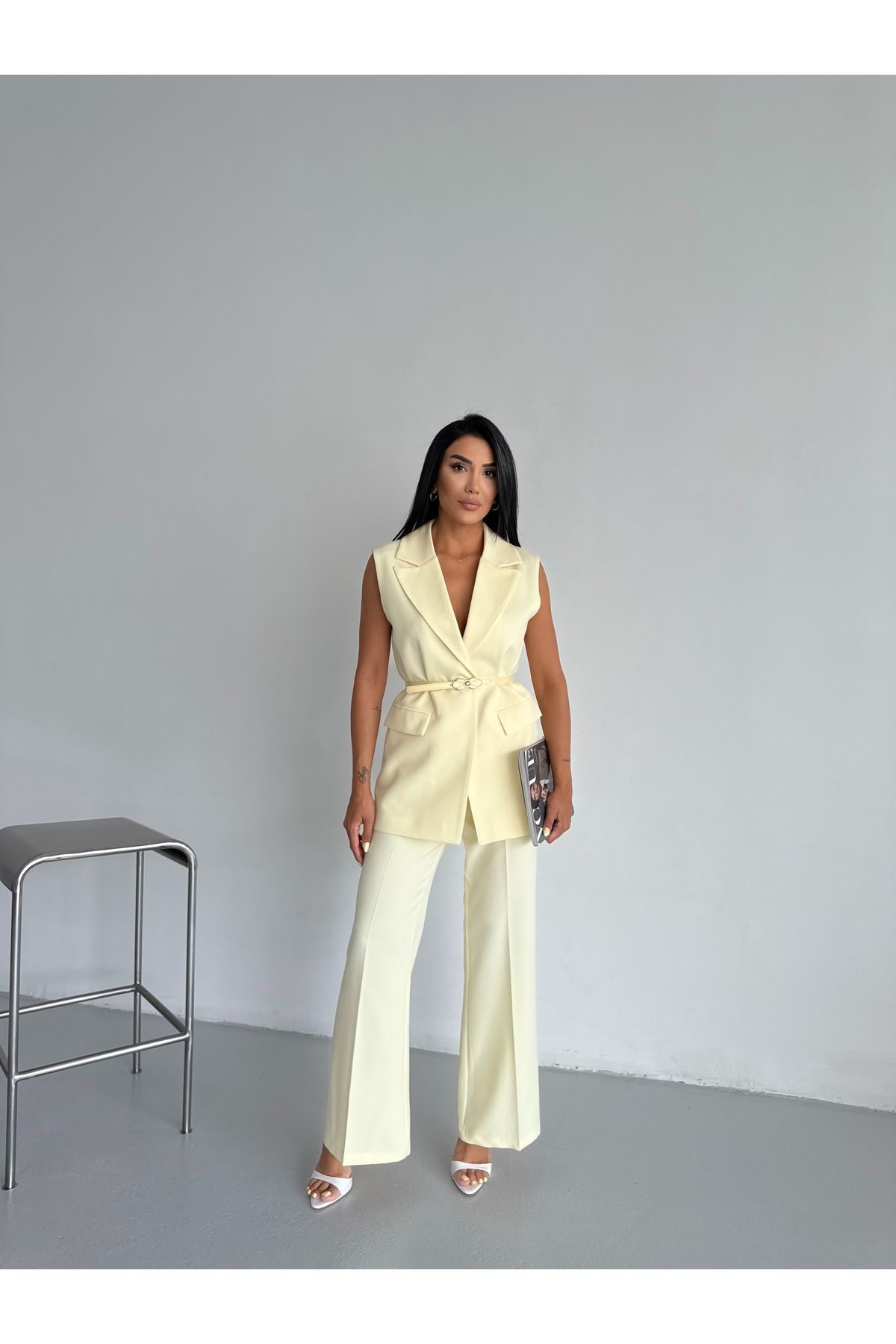 CLB COLLECTION Kadın Yelek Bol Paça Pantolon Takım
