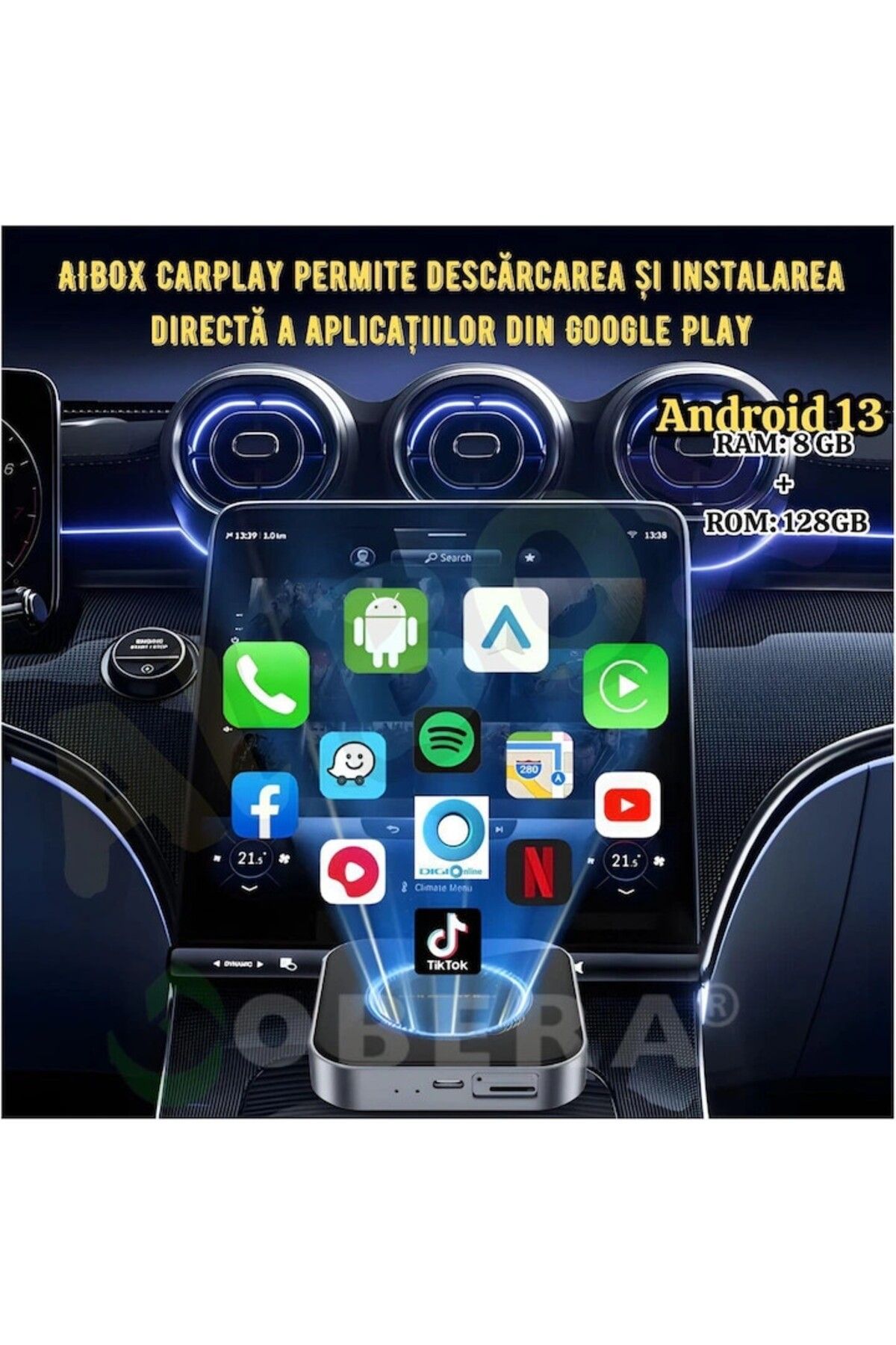 goBERA-AI Box Android 13 goBERA, Wireless CarPlay & Android Auto, 8GB RAM + 128GB 3