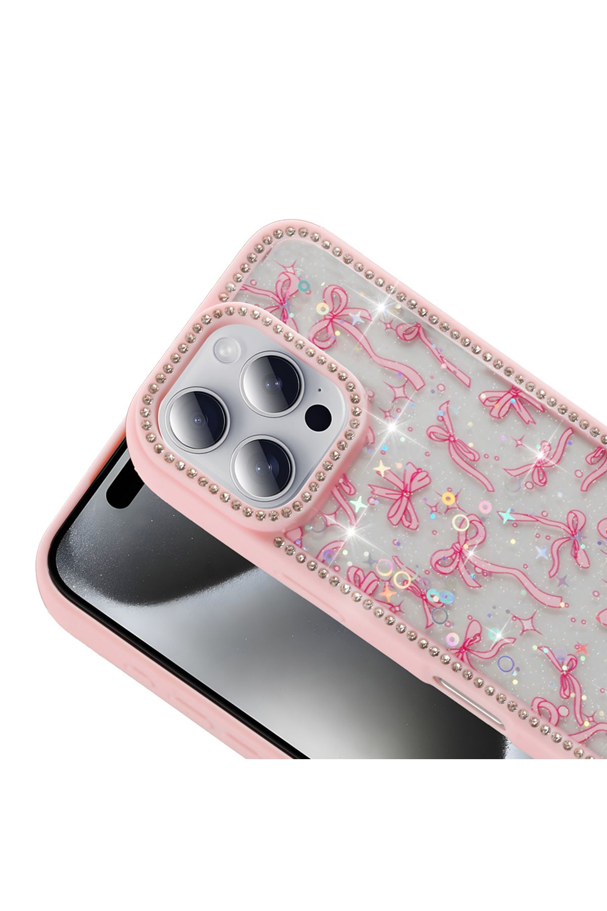 Zipax Apple iPhone 14 Pro Kılıf Taşlı ve Simli Tasarım Zr-Azra