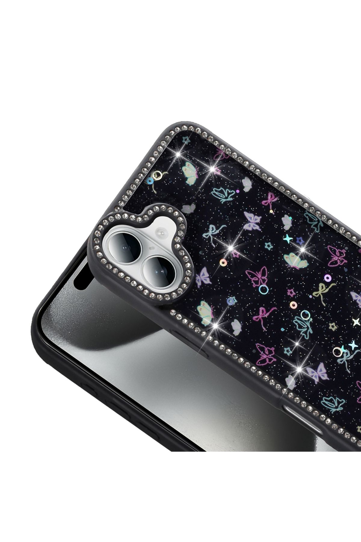 Zipax Apple iPhone 16 Plus Kılıf Taşlı ve Simli Tasarım Zr-Azra