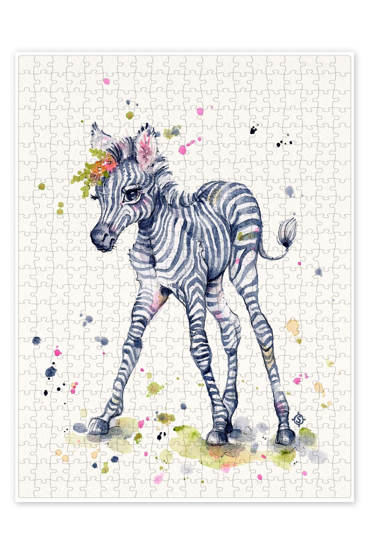 Jeronkarji Çiçekli Tatlı Zebra 500 Parça Puzzle Yapboz Çocuklar için Neşeli Hayvan Temalı