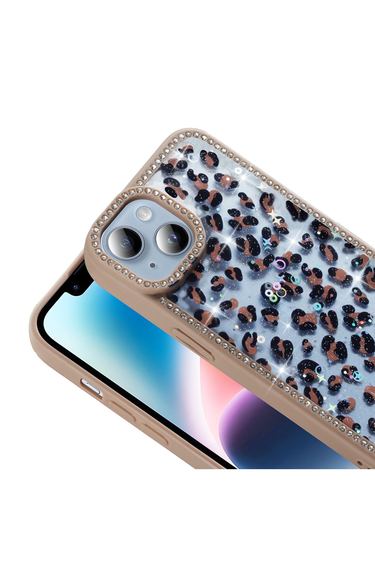 Zipax Apple iPhone 13 Kılıf Taşlı ve Simli Tasarım Zr-Azra
