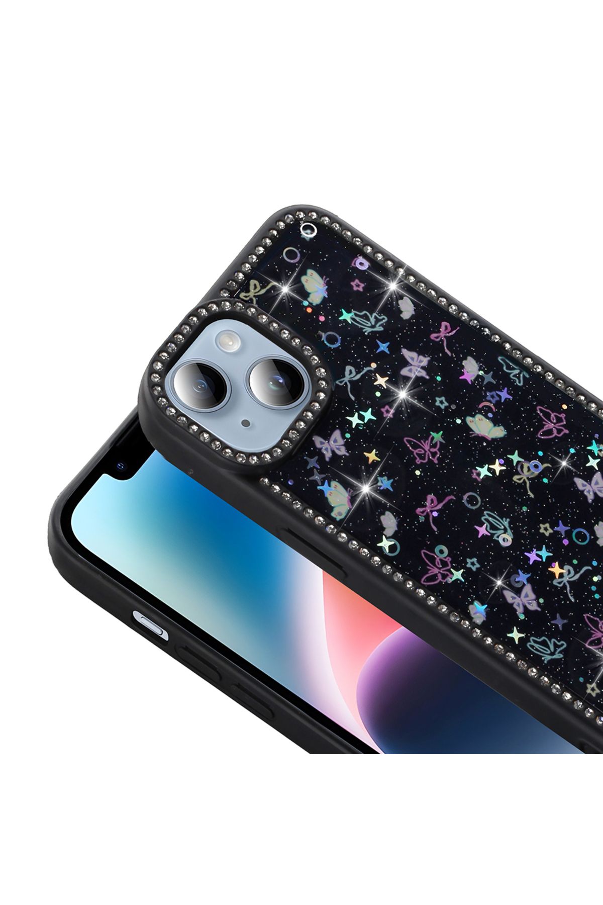 Zipax Apple iPhone 14 Kılıf Taşlı ve Simli Tasarım Zr-Azra