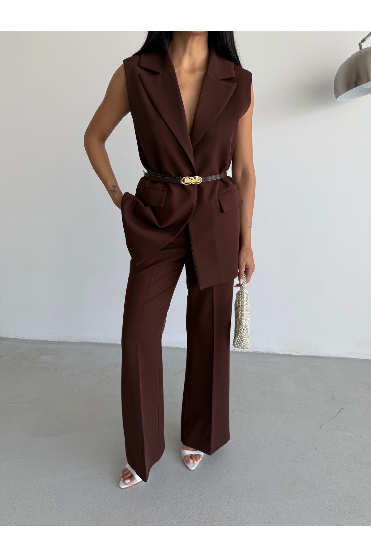 CLB COLLECTION Kadın Yelek Bol Paça Pantolon Takım