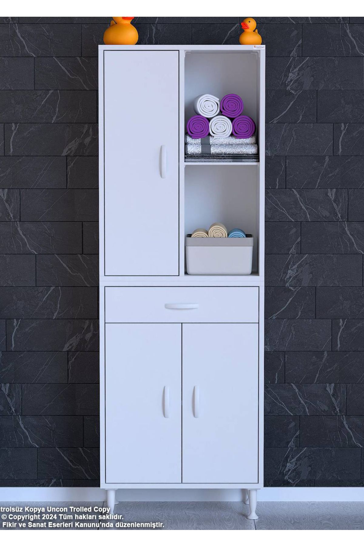 Modilayn 70 x 173 x 32,5 cm’lik 1 Çekmece 3 Kapak 3 Raf 6 Gözlü Organizatör Mutfak Dolabı Çok Amaçlı Dolap