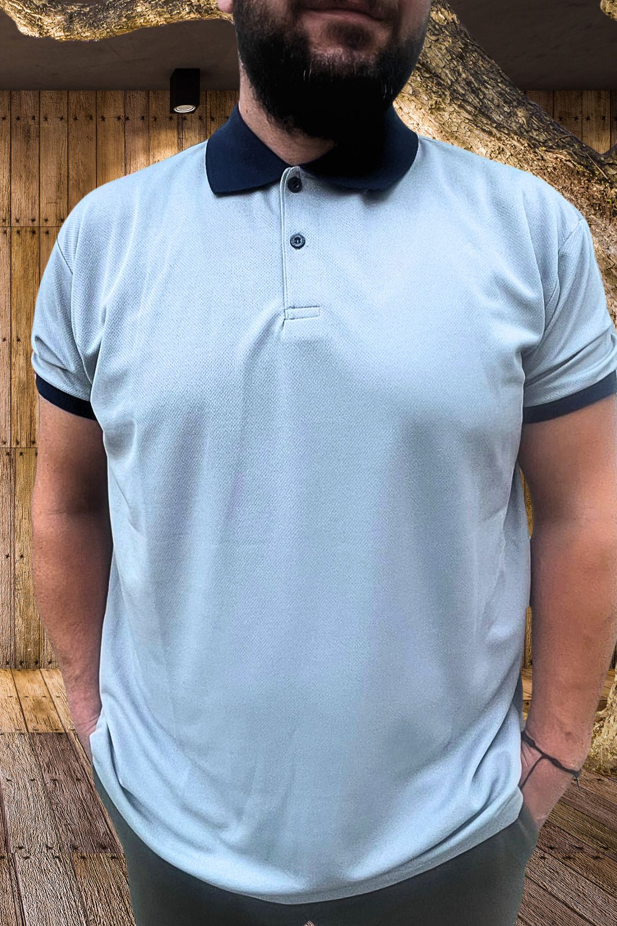 yakamor Yağmur Desenli Polo Yaka Tişört