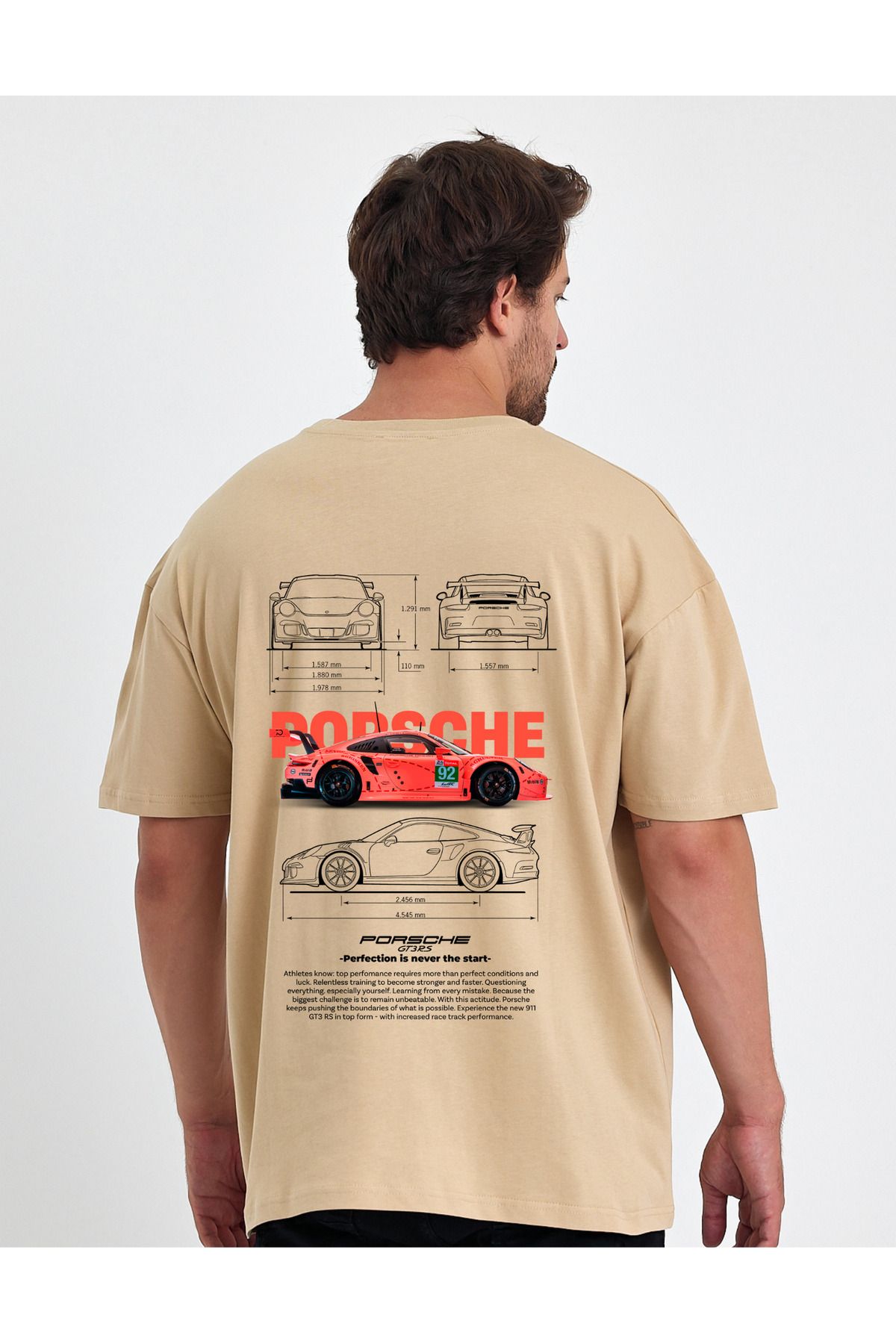 Windy Island Erkek Bisiklet Yaka Porsche Araba Sırt Baskılı Oversize T-shirt