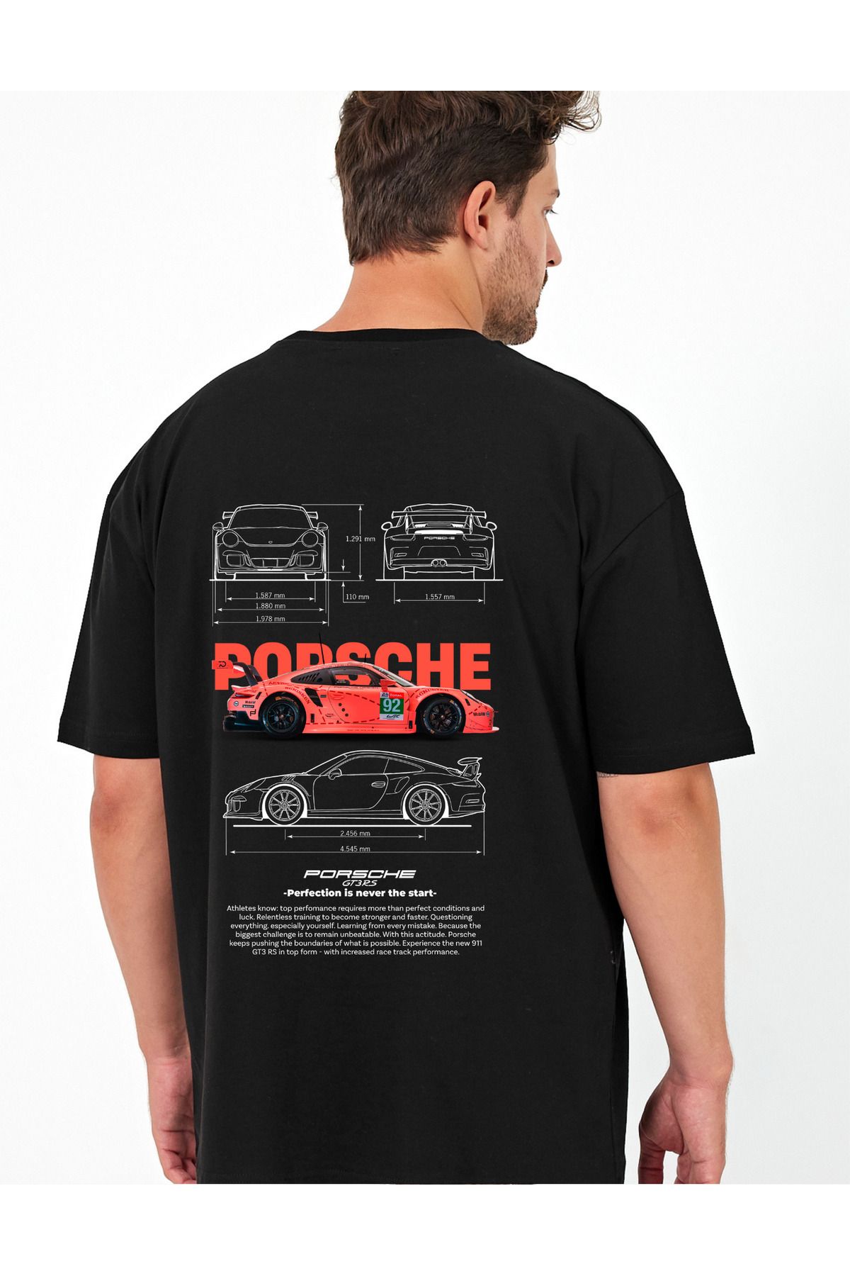 Windy Island Erkek Bisiklet Yaka Porsche Araba Sırt Baskılı Oversize T-shirt