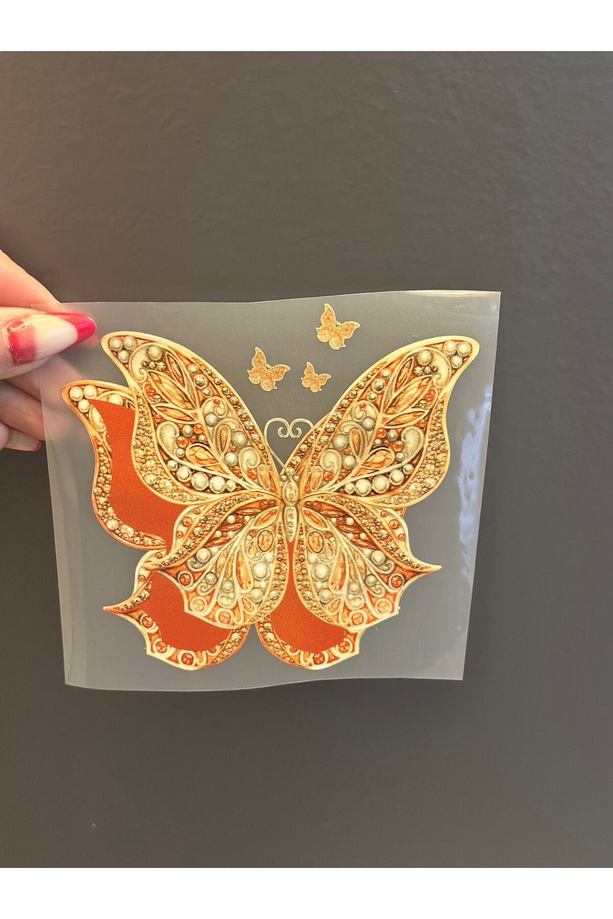 Gönülden Tasarım 11X11 CM ÜTÜ İLE YAPIŞAN TURUNCU KELEBEK TRANSFER BASKI ARMA