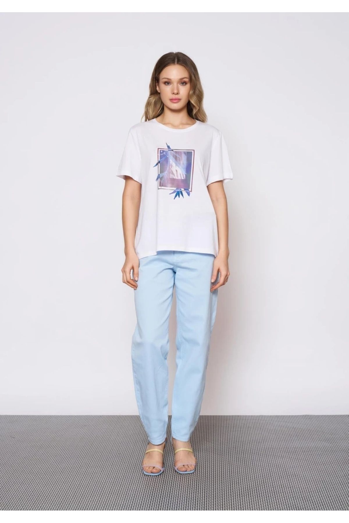 EUROFASHION Baskılı Beyaz T-Shirt