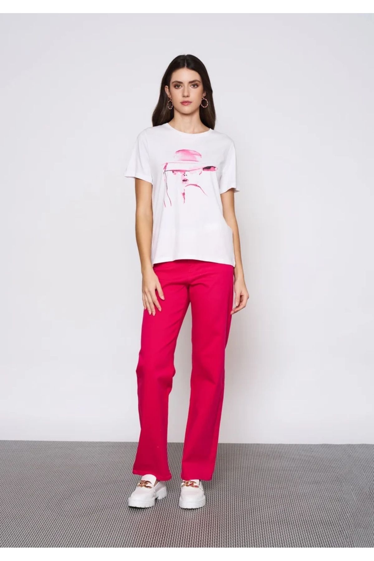 EUROFASHION Baskılı Beyaz T-Shirt