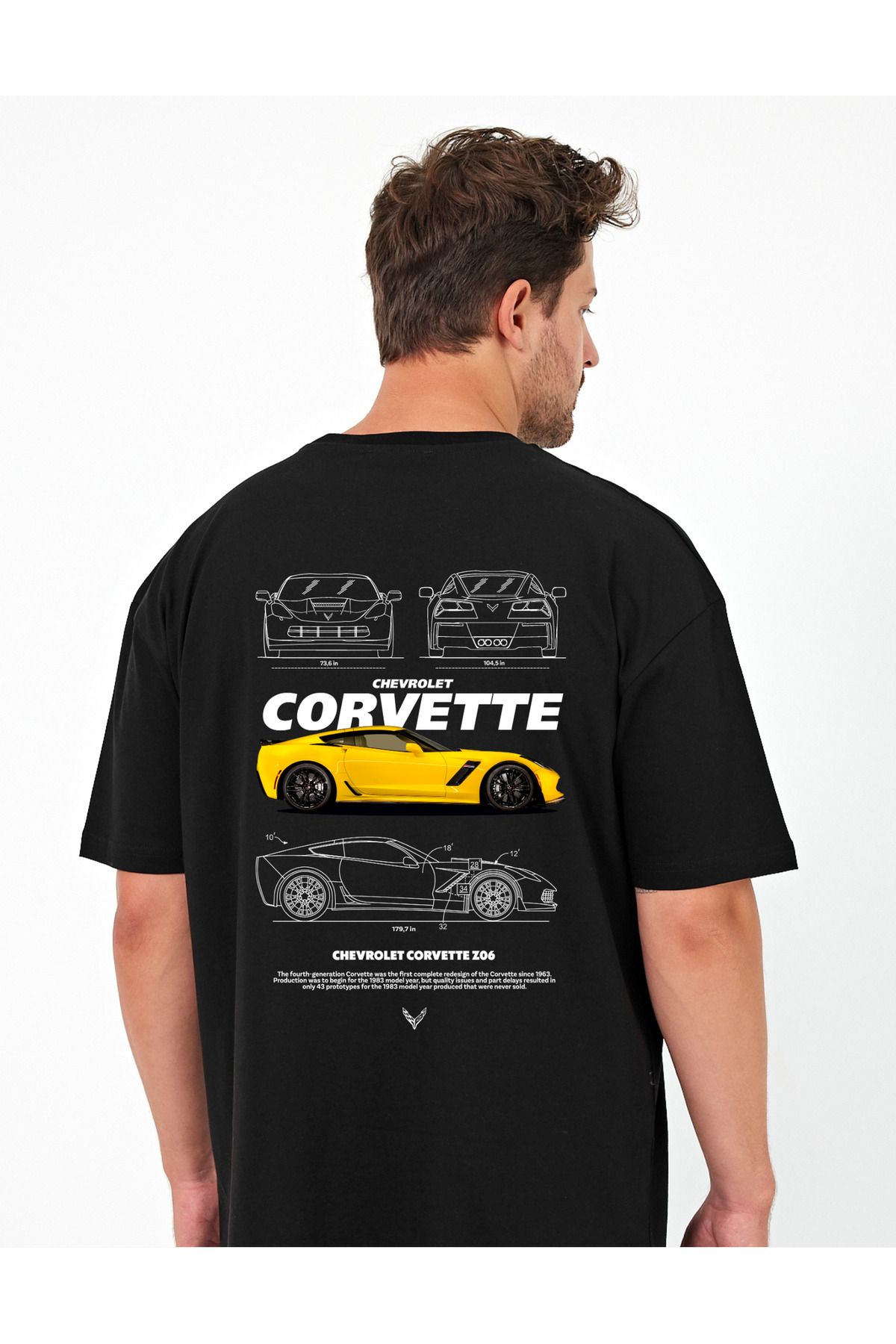 Windy Island Erkek Bisiklet Yaka Corvertte Araba Sırt Baskılı Oversize T-shirt