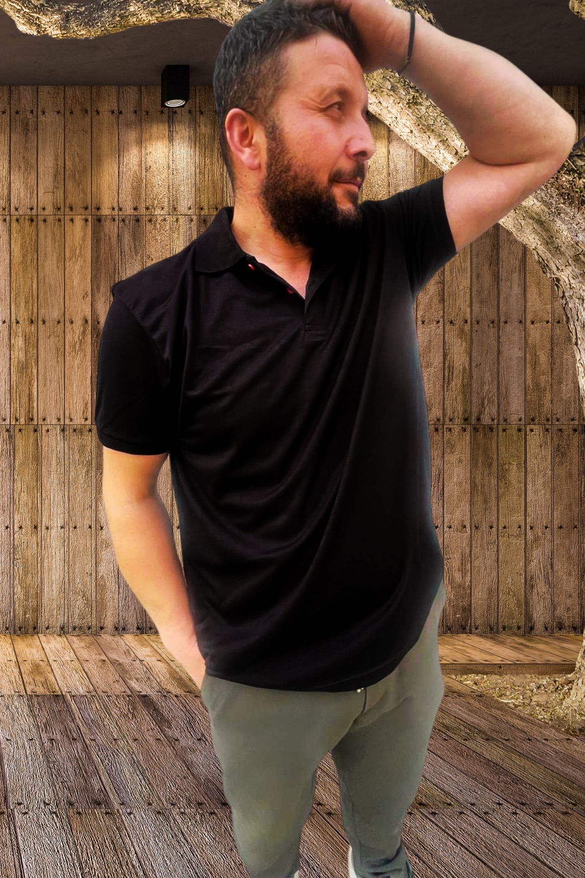 yakamor Yağmur Desenli Polo Yaka Tişört