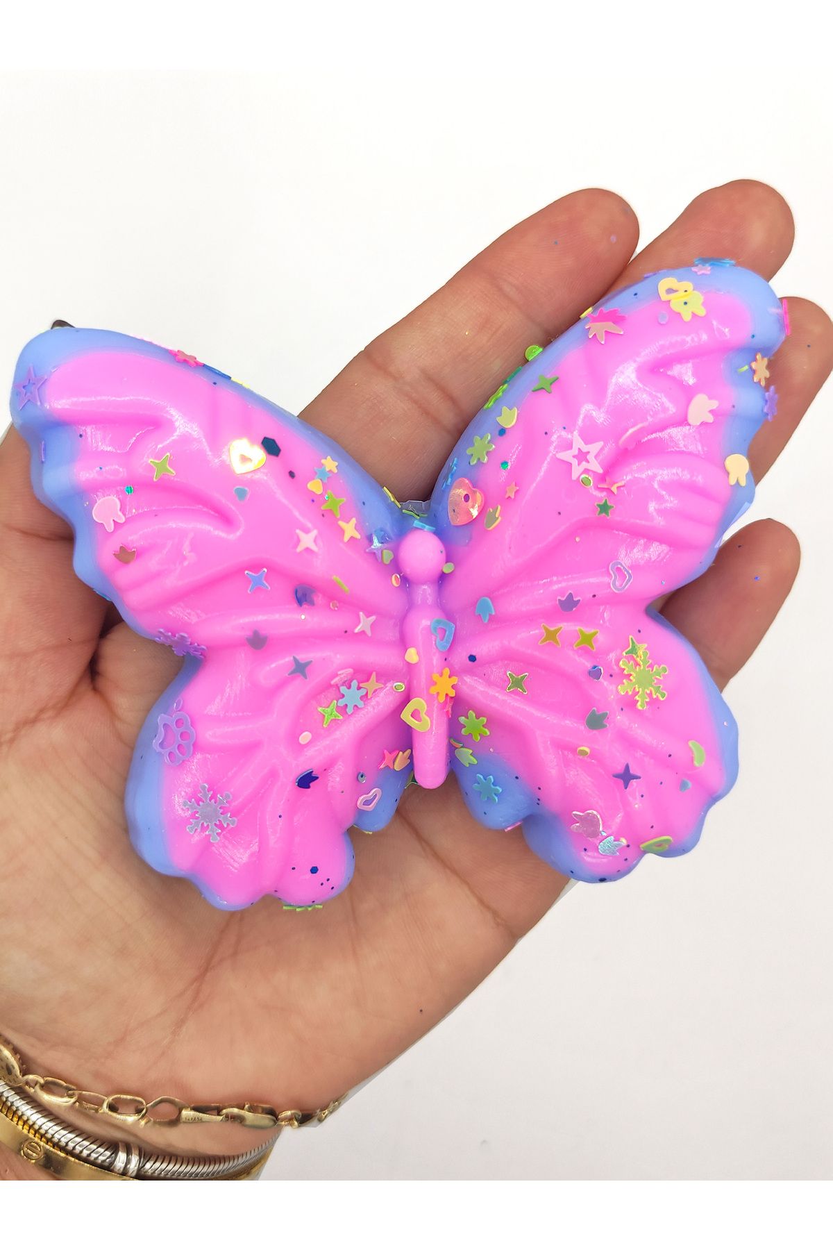 Limmy Kelebek Pullu Renkli Moj Moj Taba Squishy Sıkma 10x8 cm Pullu Sukuşi - Mavi/Pembe
