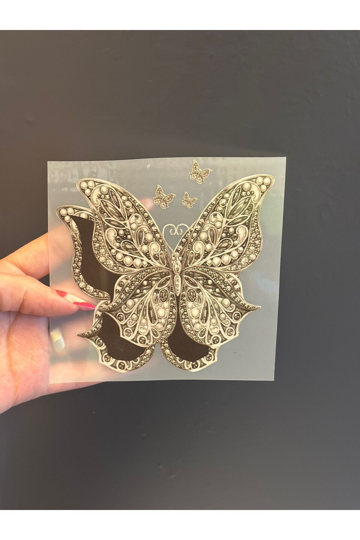 Gönülden Tasarım 11X11 CM ÜTÜ İLE YAPIŞAN FÜME KELEBEK TRANSFER BASKI ARMA