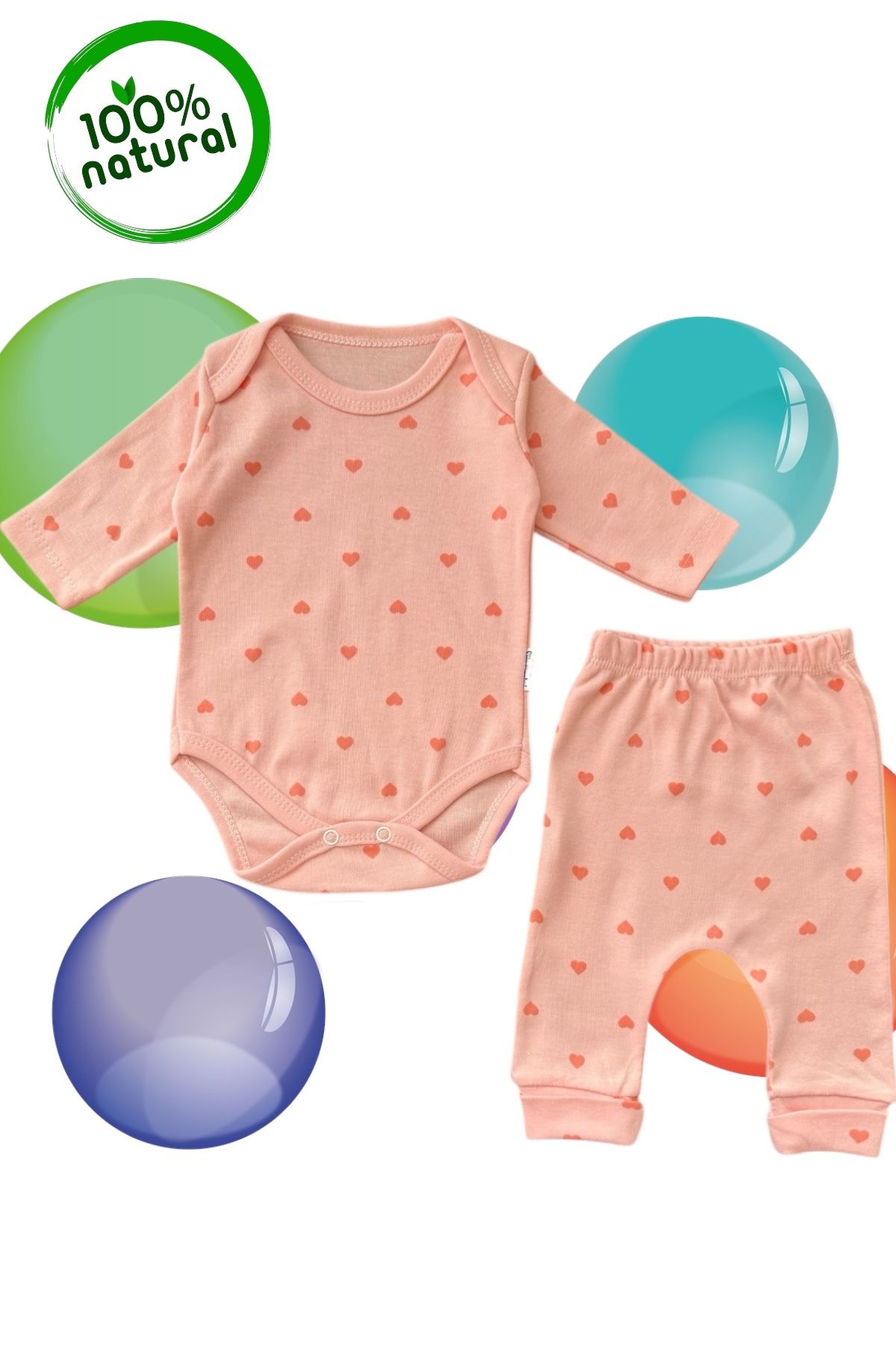 Süpermini %100 PAMUKLU KIZ BEBEK SOMONKALPLİ 2'Lİ BODY - ZIBIN BEBE TAKIM