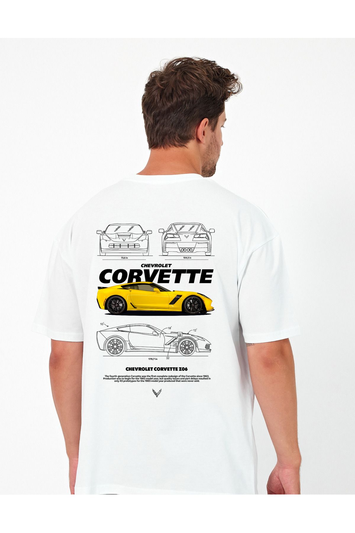 Windy Island Erkek Bisiklet Yaka Corvertte Araba Sırt Baskılı Oversize T-shirt