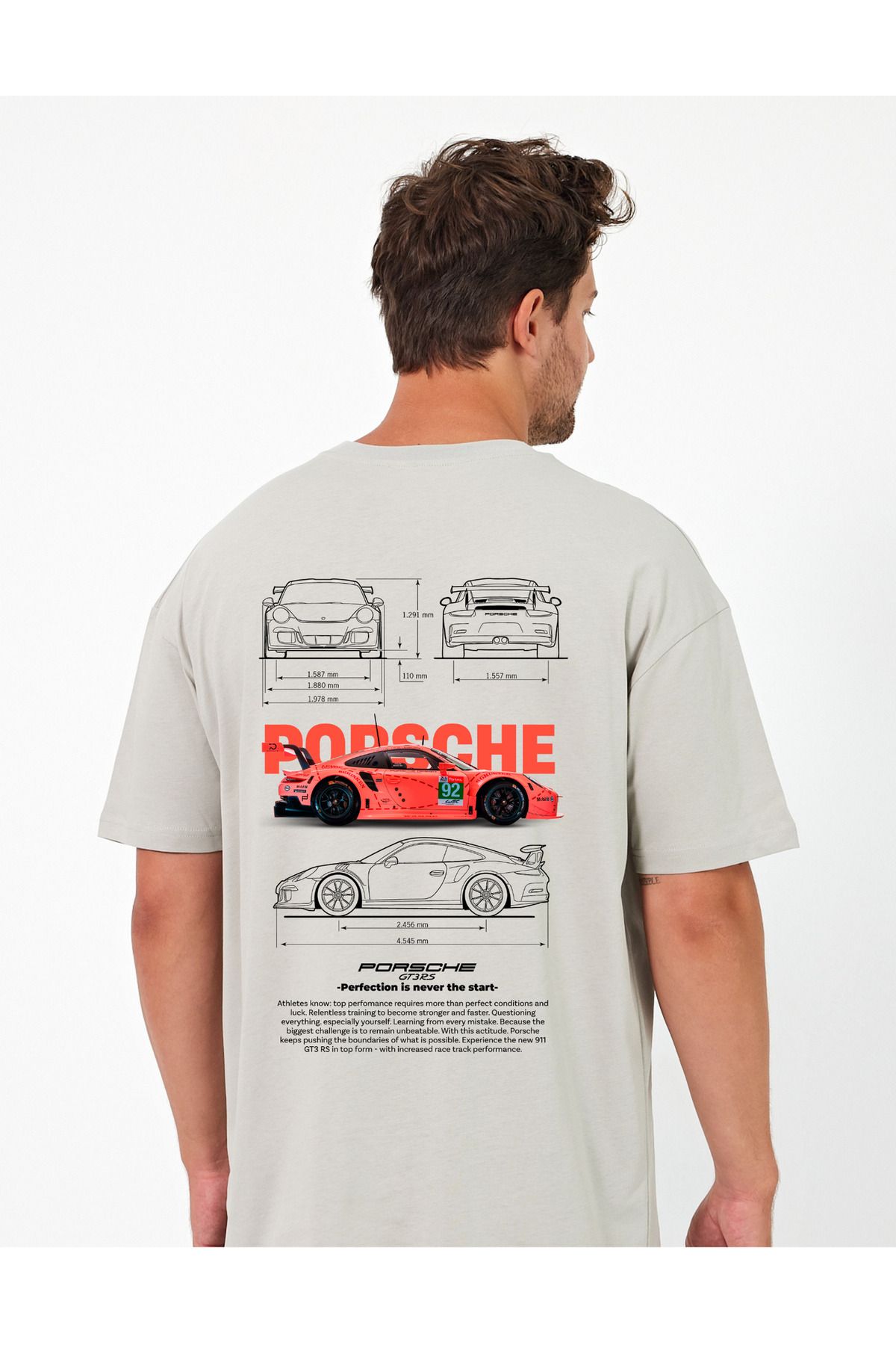 Windy Island Erkek Bisiklet Yaka Porsche Araba Sırt Baskılı Oversize T-shirt