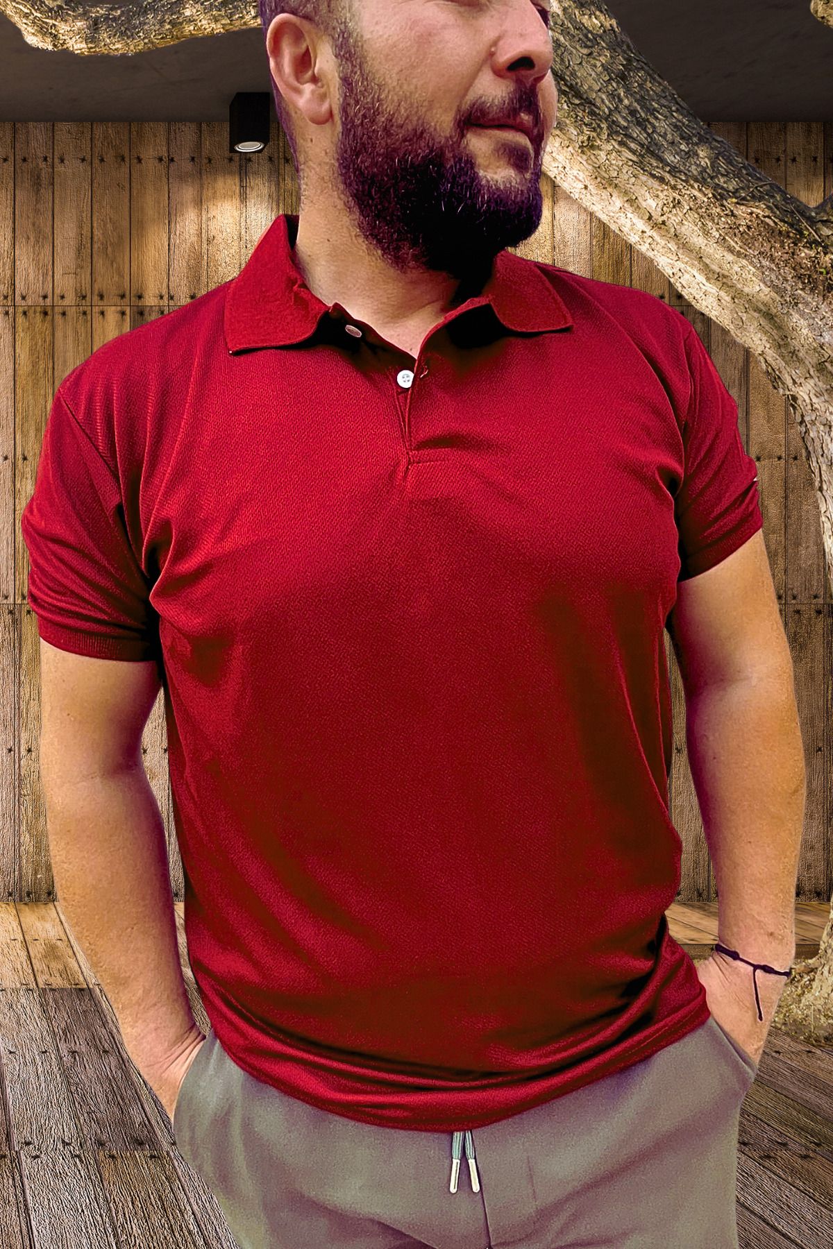 yakamor Yağmur Desenli Polo Yaka Tişört