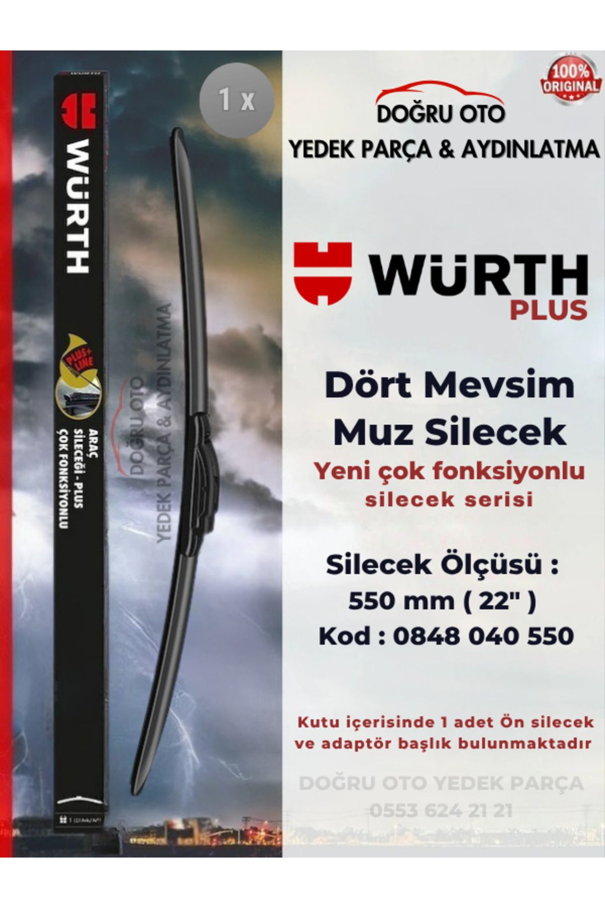 Würth 1 Adet Dört Mevsim Araç Cam Silecek - 550mm 22" DOĞRU OTO