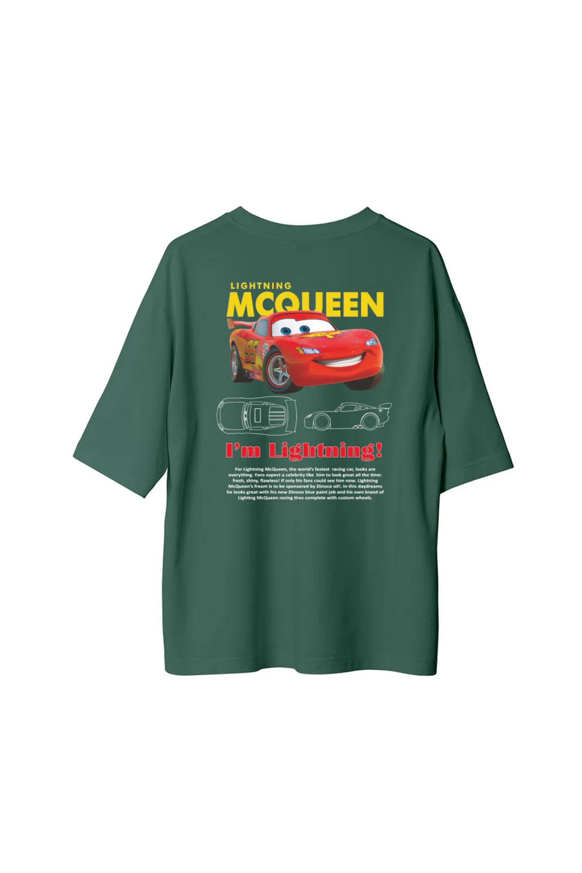 Koklonmoda Büyük Beden Unisex Şimşek McQueen Baskılı Oversize T-Shirt