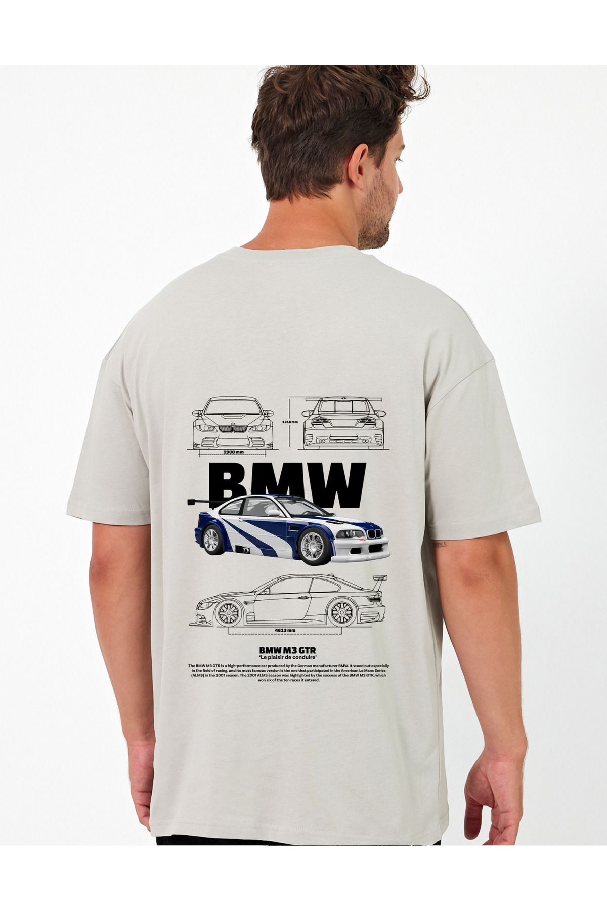 Windy Island Erkek Bisiklet Yaka BMW Araba Sırt Baskılı Oversize T-shirt