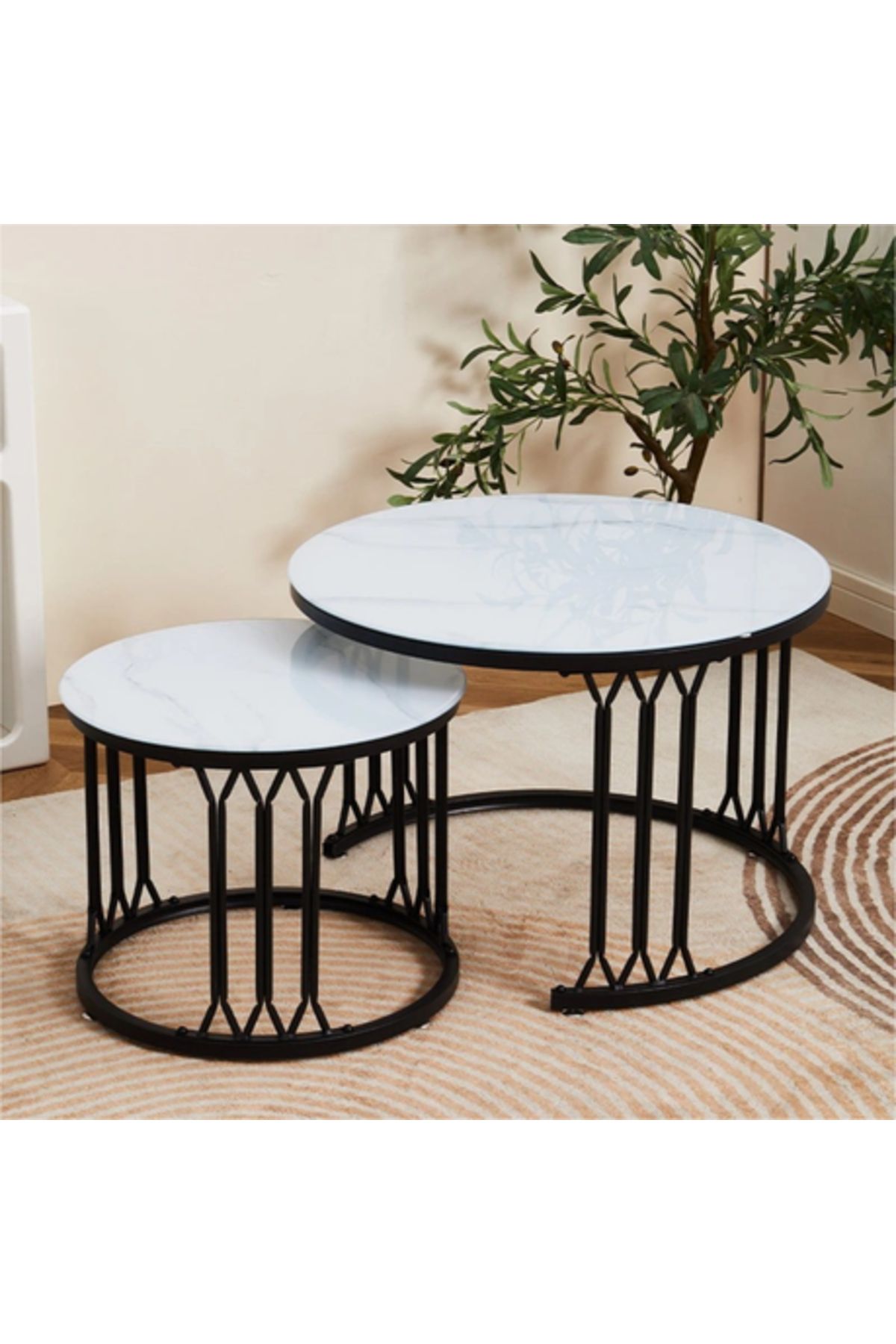 Generic-Modern Coffee Table, Couch Table Round Coffee Table Set Of 2 Modern Nesting Coffee Tablewith Sturdy 1