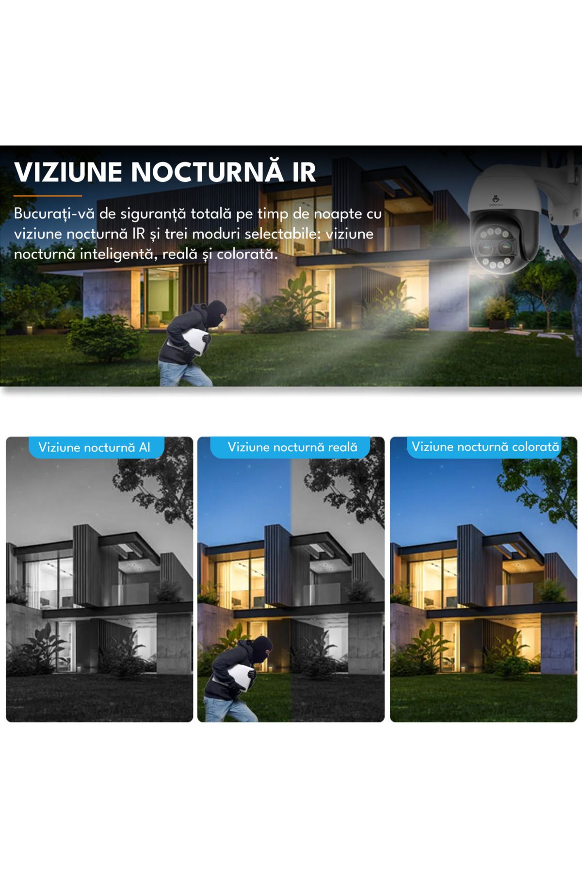 Spionescu-Cameră de supraveghere, WiFi, 8MP, 4K, zoom digital 8x, detectare umană prin inteligență artificială, vedere nocturnă 3