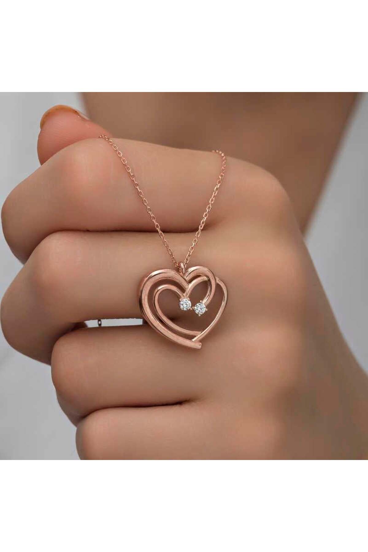 alsepeteavm Gümüş Rose Birleşmiş Kalpler Kadın Kolye