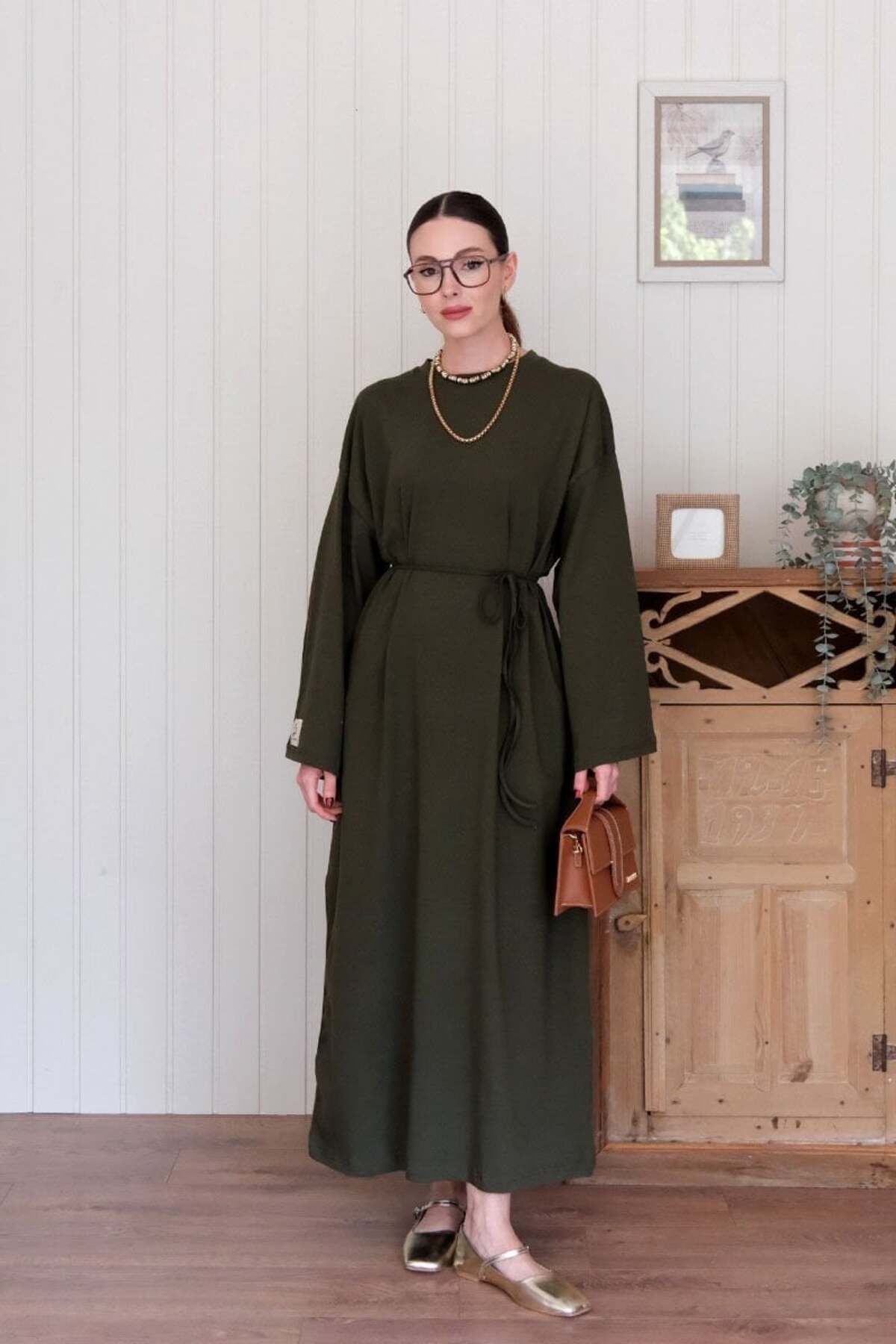 Ceylan Otantik Haki Süprem Basic Elbise