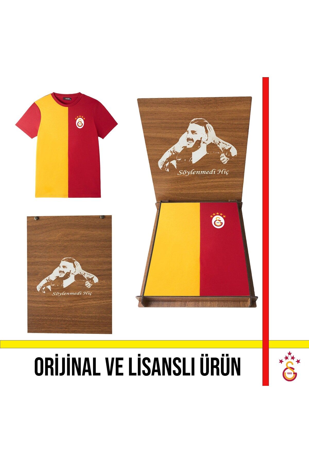 Galatasaray Lisanslı 5 Yıldızlı Yetişkin Tişört Icardi Ahşap Kutulu